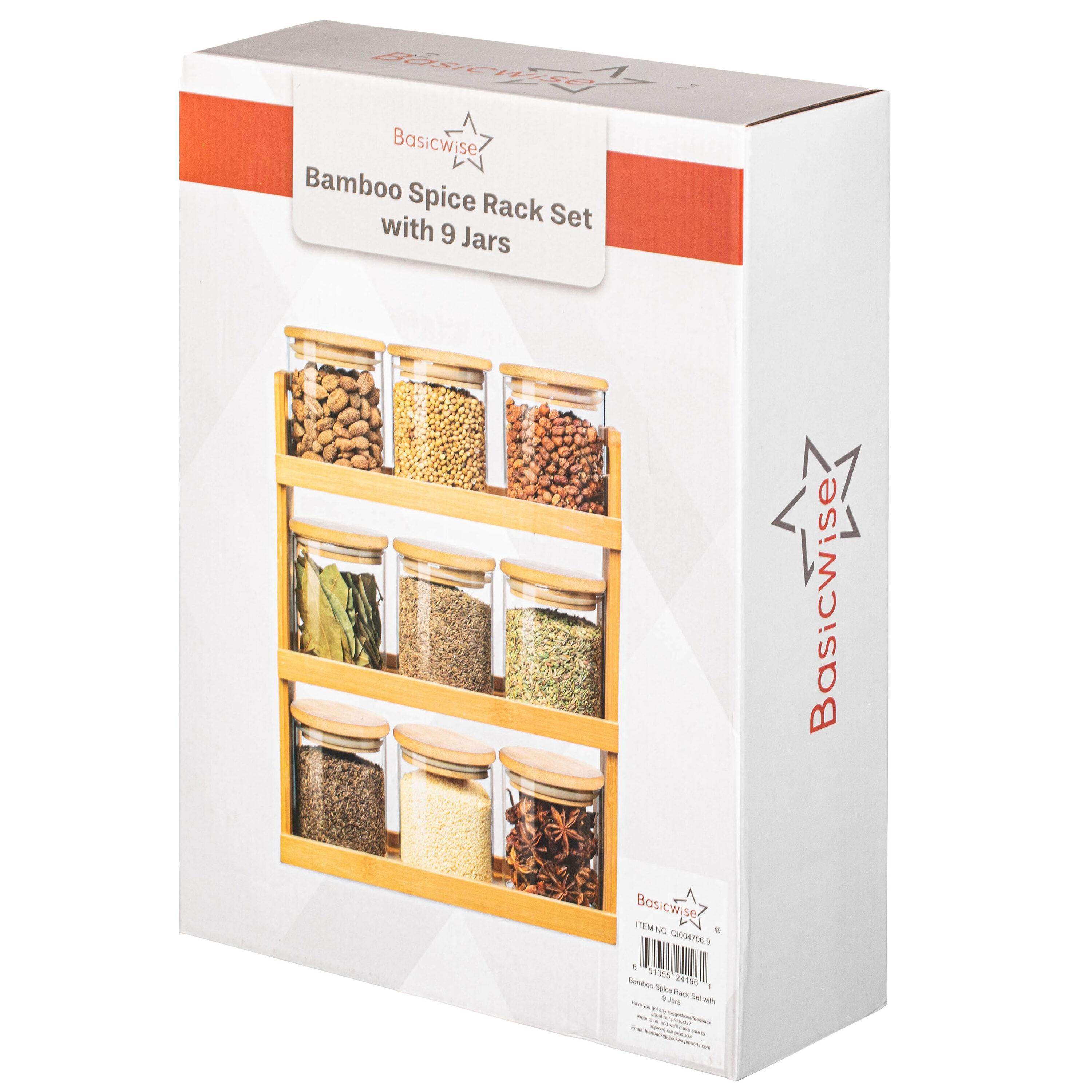 Rebrilliant Rebrilliant Versatile 3-tier Bamboo Spice Rack And Pantry Organizer With 9 Glass Jars – Perfect For Countertop Storage In Kitchens To Keep Seasoning Containers Neatly Displayed And Easily Accessible