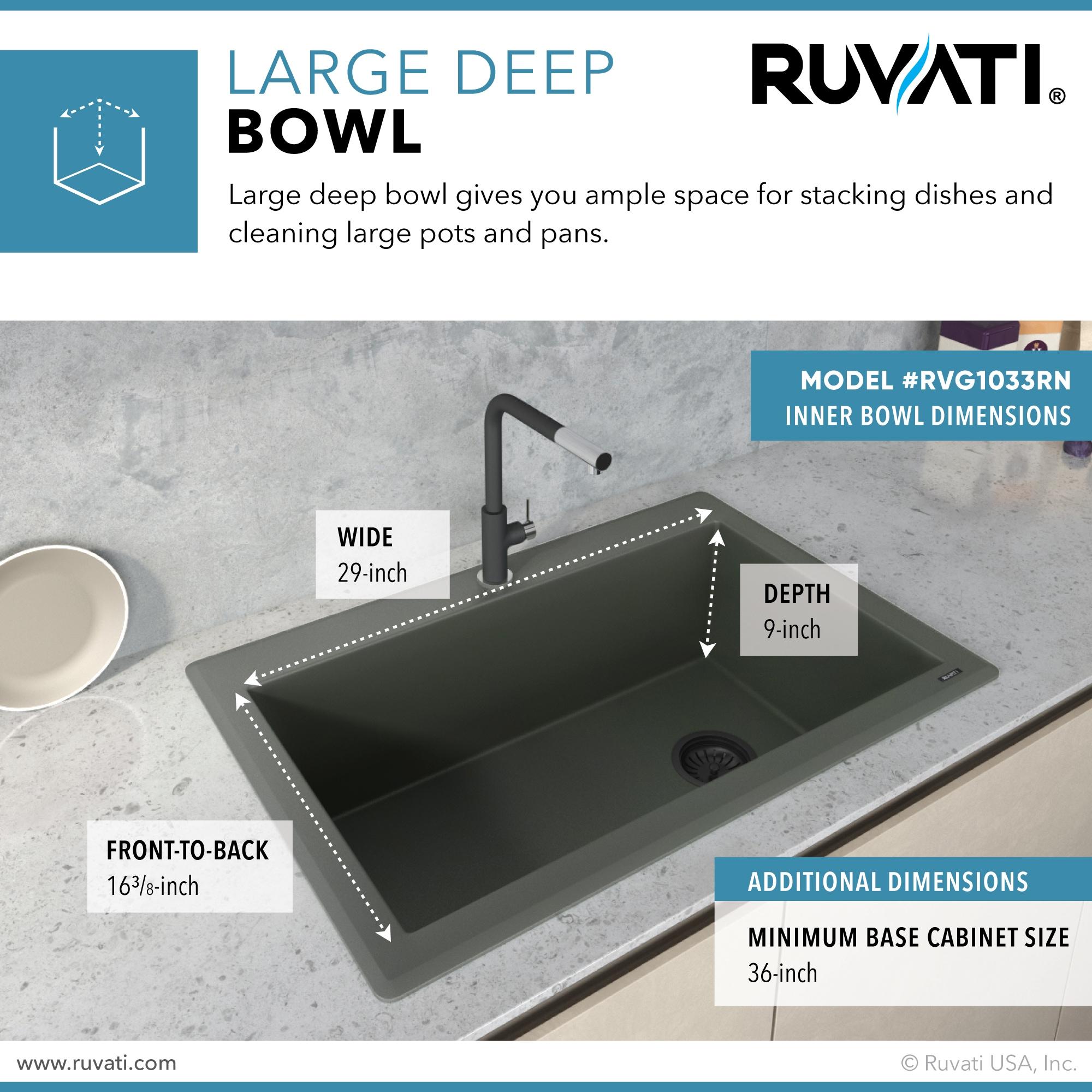 Ruvati 33 x 22 inch Granite Composite Drop-in Topmount Single Bowl Kitchen Sink