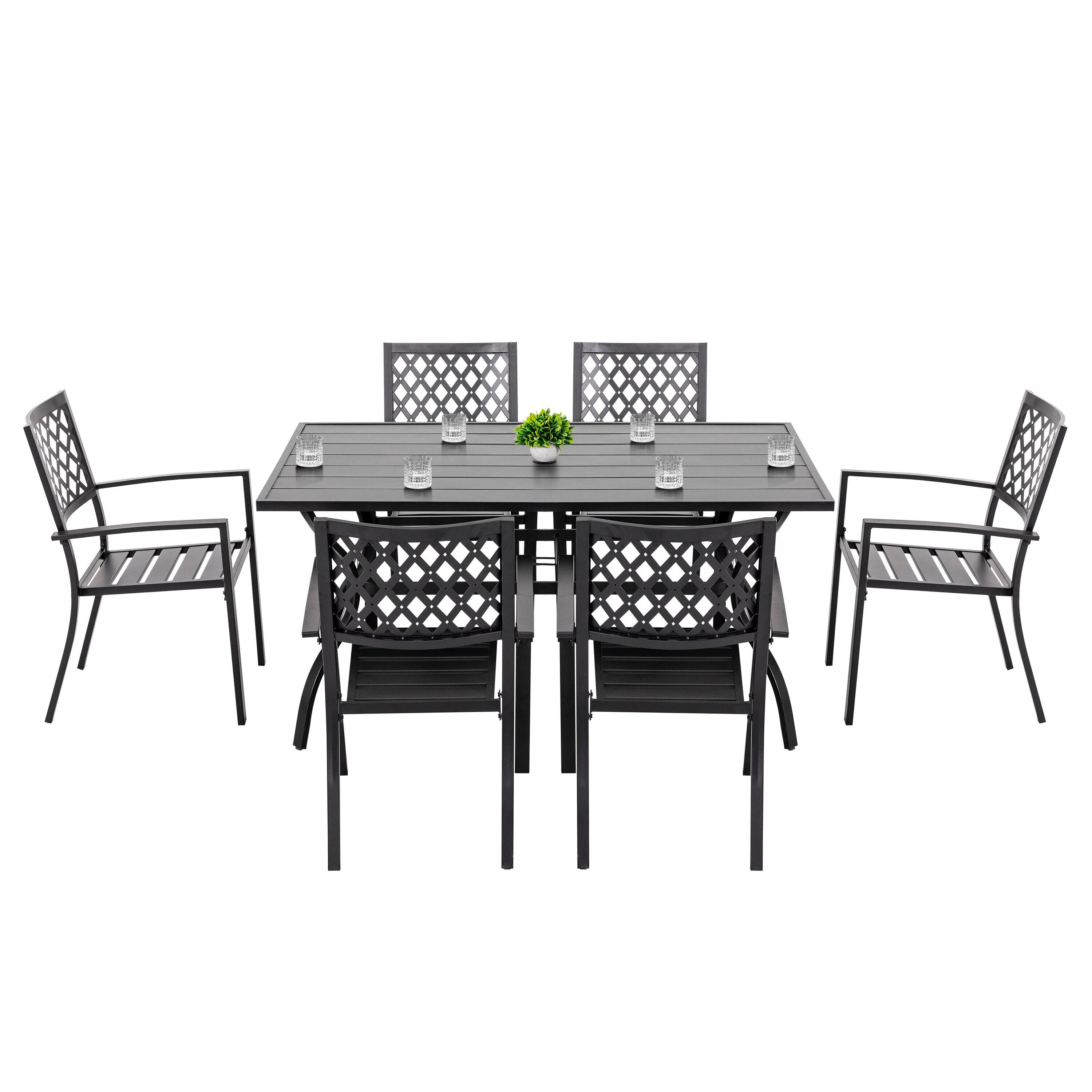 Nuu Garden Outdoor 7-Piece Iron Dining Set with 1.77'' Umbrella Hole