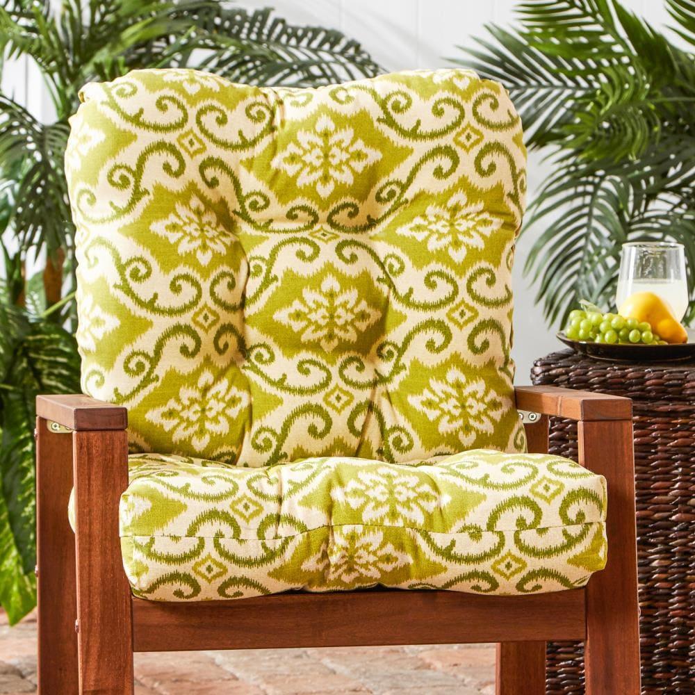 Greendale Home Fashions Shoreham Green Ikat 42 x 21 in. Outdoor Reversible Tufted Chair Cushion