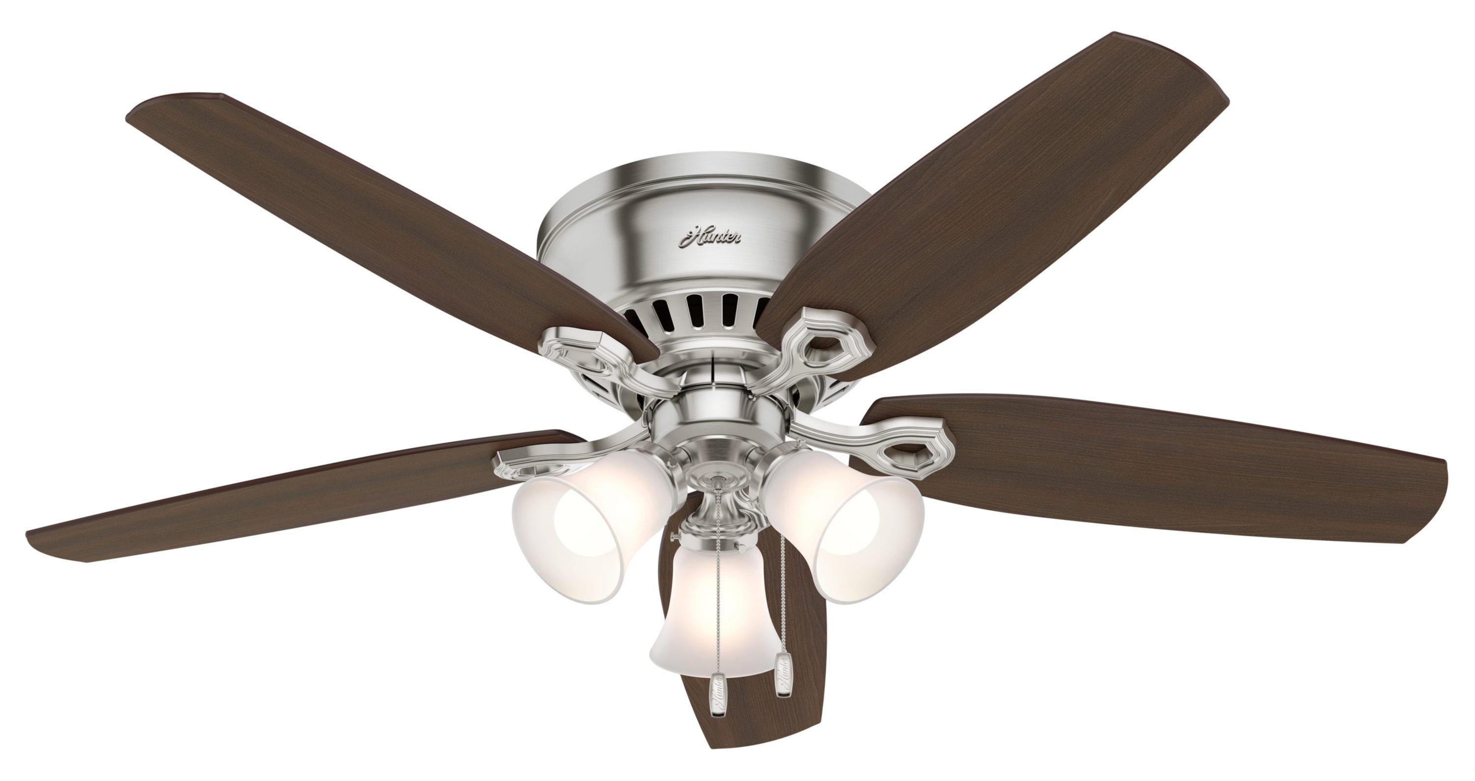 Builder Low Profile 52" 5 - Blade Flush Mount Ceiling Fan with Lights and Pull Chains