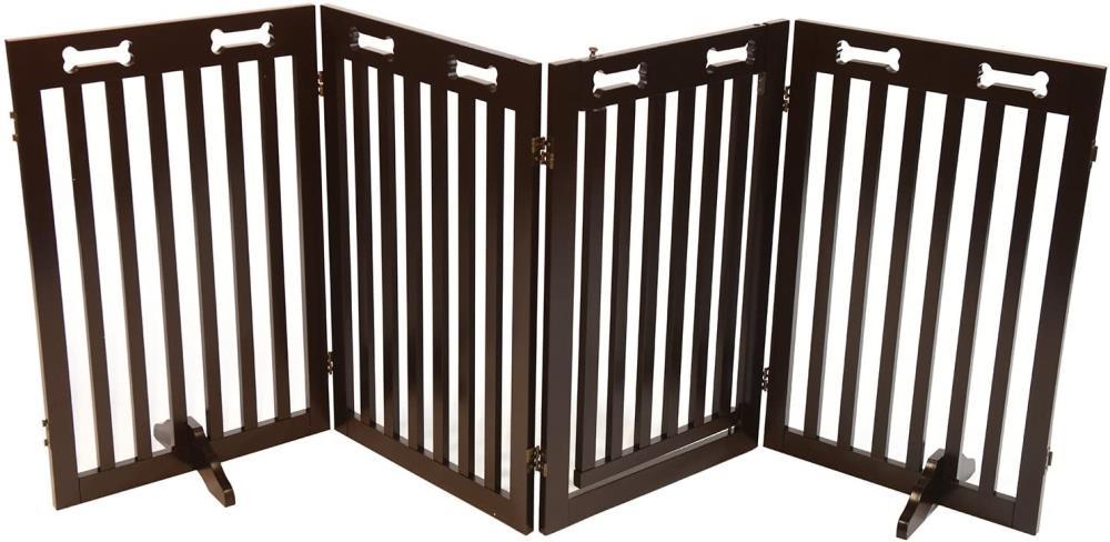 Arf Pets 31.5" Tall Freestanding Folding Dog Gate with Door - Dark Brown
