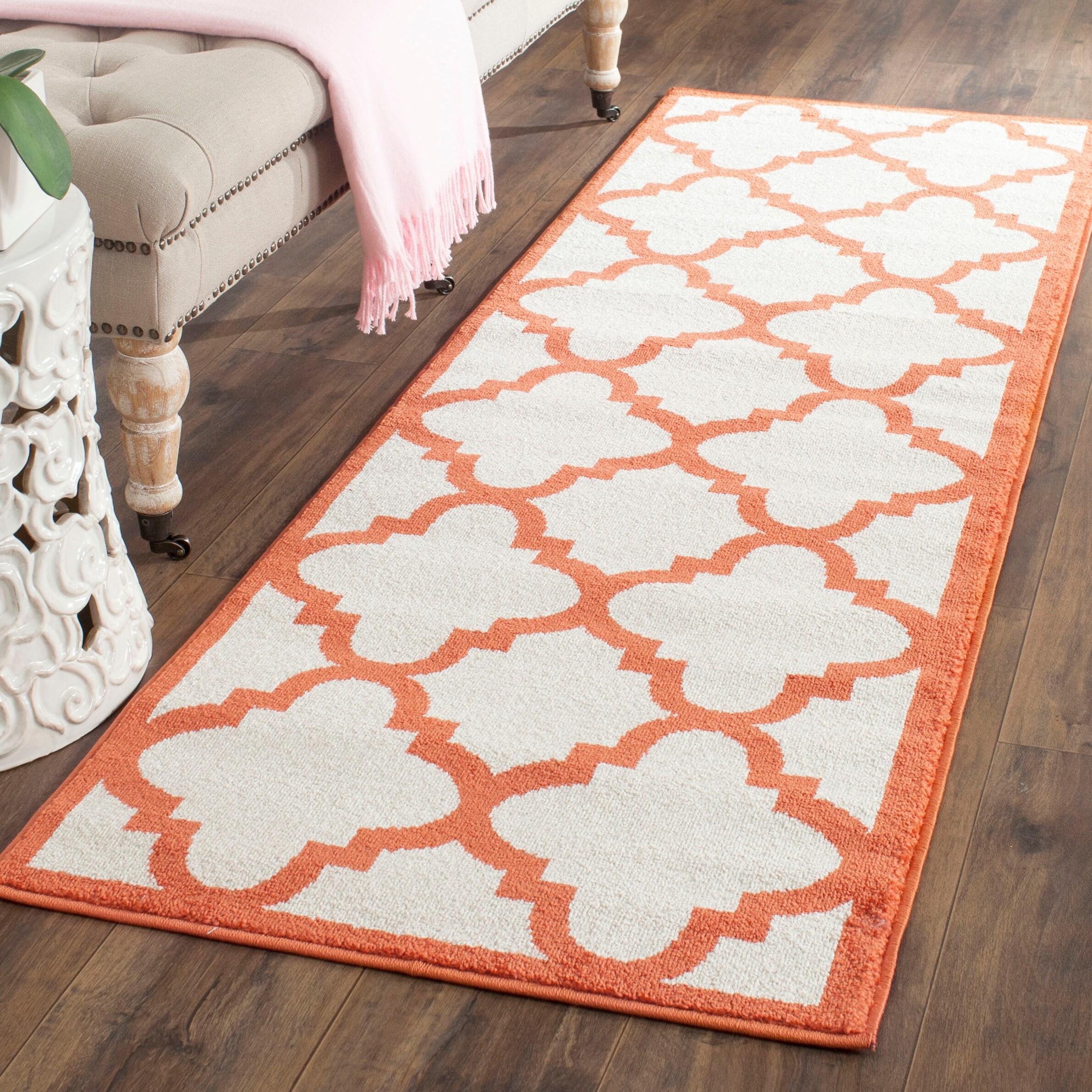 Amherst AMT423 Power Loomed Indoor Runner Rug - Beige/Orange - 2'3"x11' - Safavieh