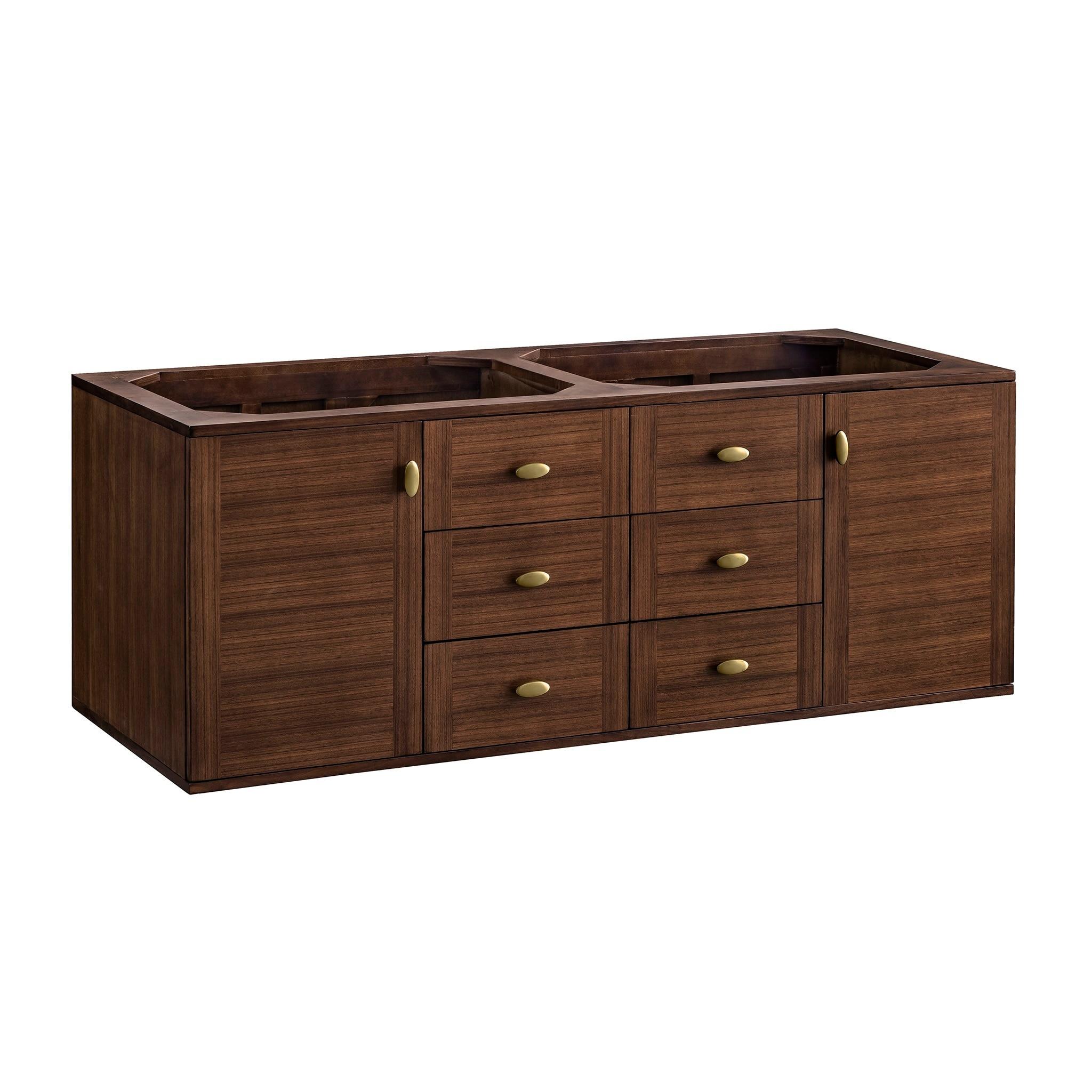 Amberly 60" Walnut Double Vanity Base with Brass Knobs