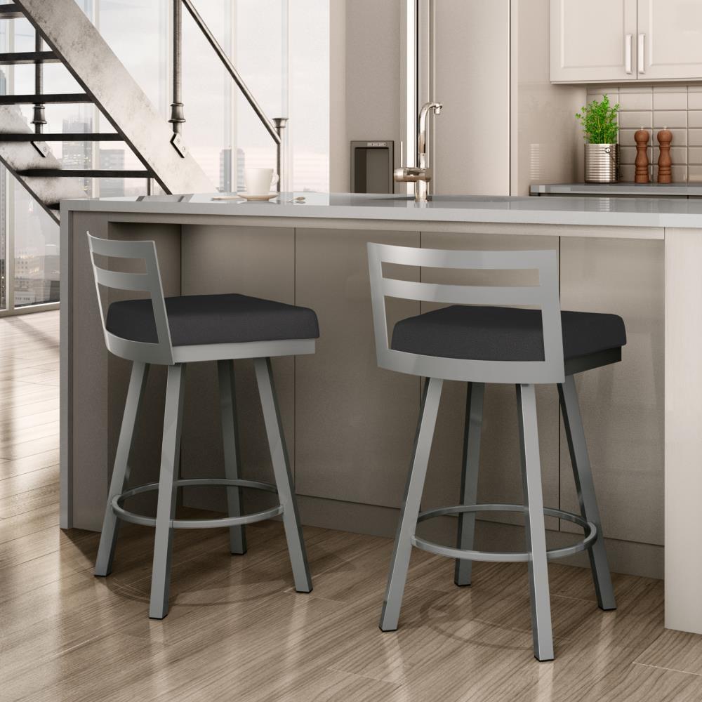 Amisco Derek 30 In. Swivel Bar Stool - Black Faux Leather / Metallic Grey Metal