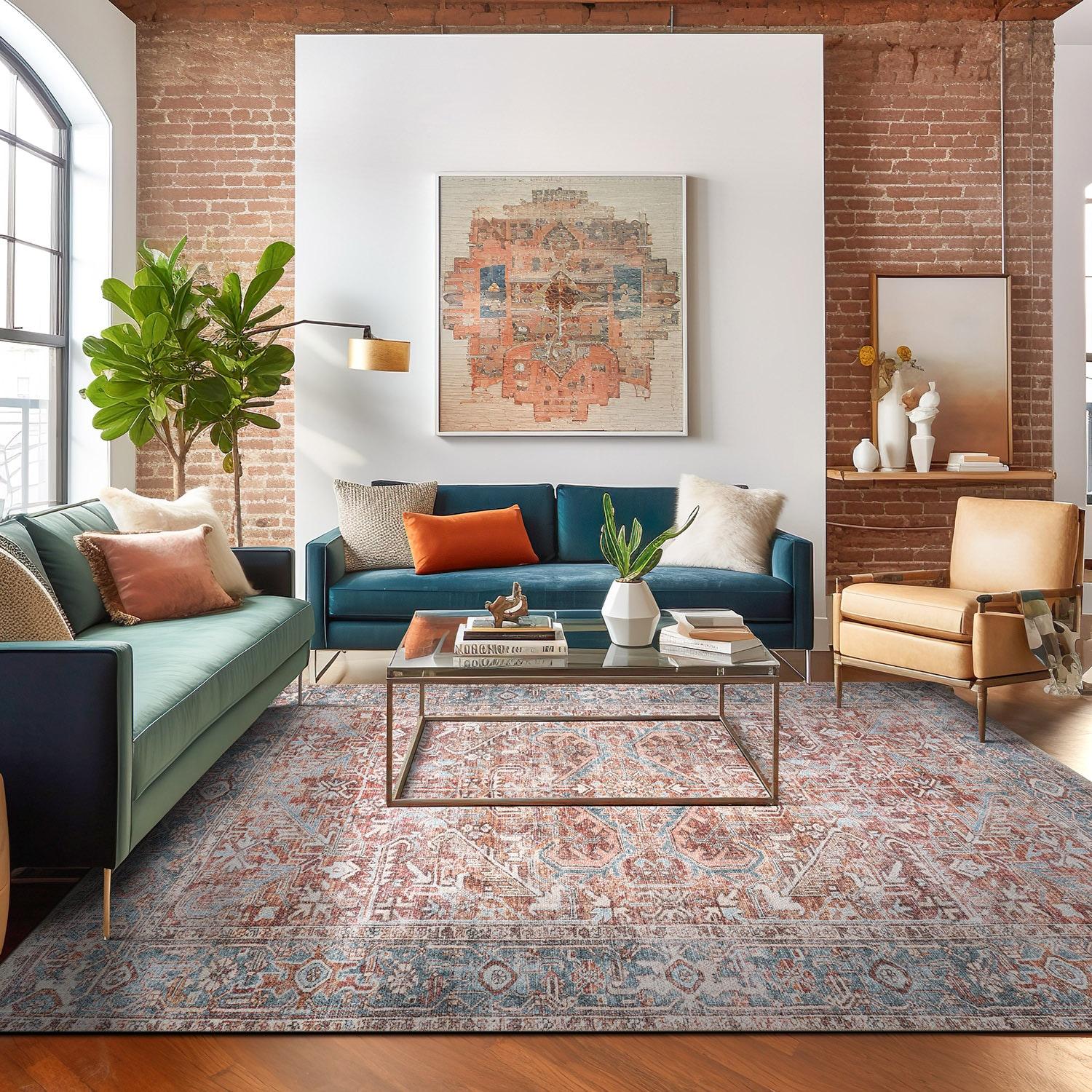 World Rug Gallery Vintage Distressed Machine Washable Area Rug- RED 9'X12'