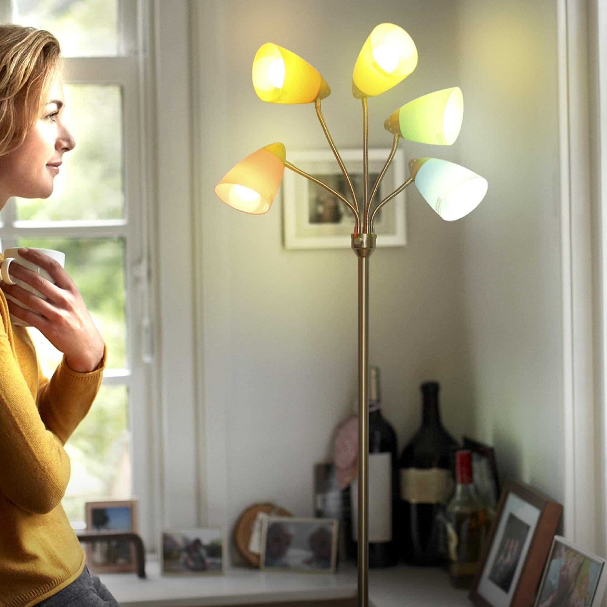 Brightech Medusa 74 in. Modern 5-Light Height Adjustable Gooseneck LED Floor Lamp with 5 Cone Shades