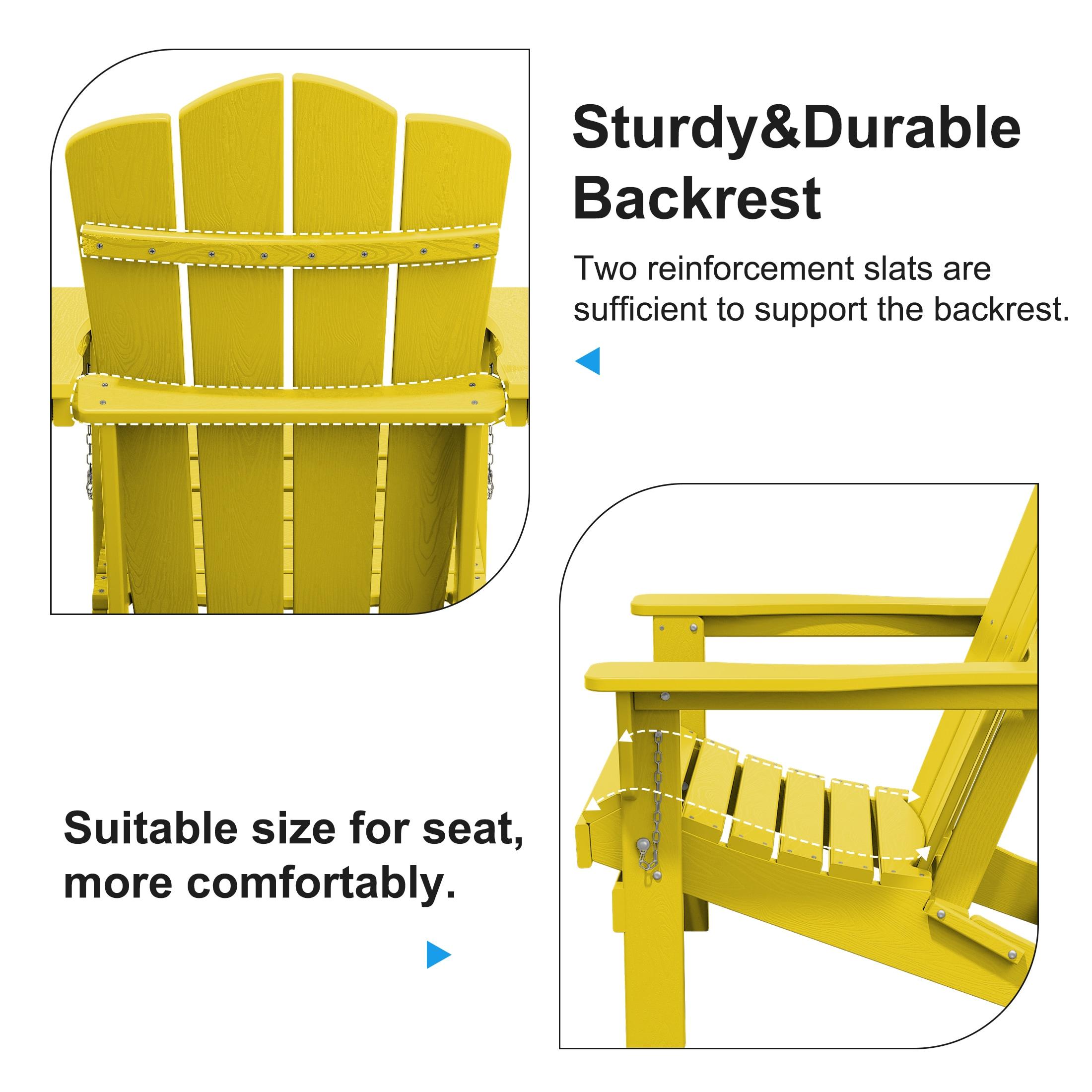 KINGYES Folding Adirondack Chair Set of 2, HDPE All-Weather Folding Adirondack Chair, Yellow