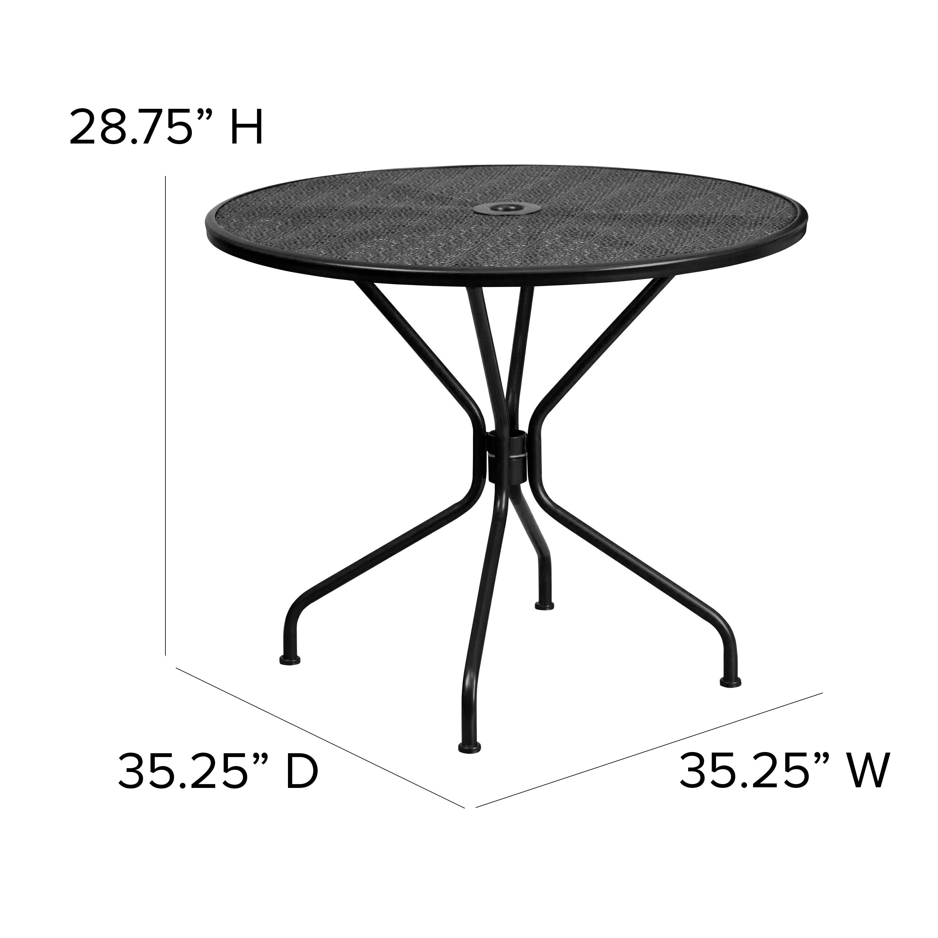 Flash Furniture Oia Commercial Grade 35.25" Round Black Indoor-Outdoor Steel Patio Table with Umbrella Hole