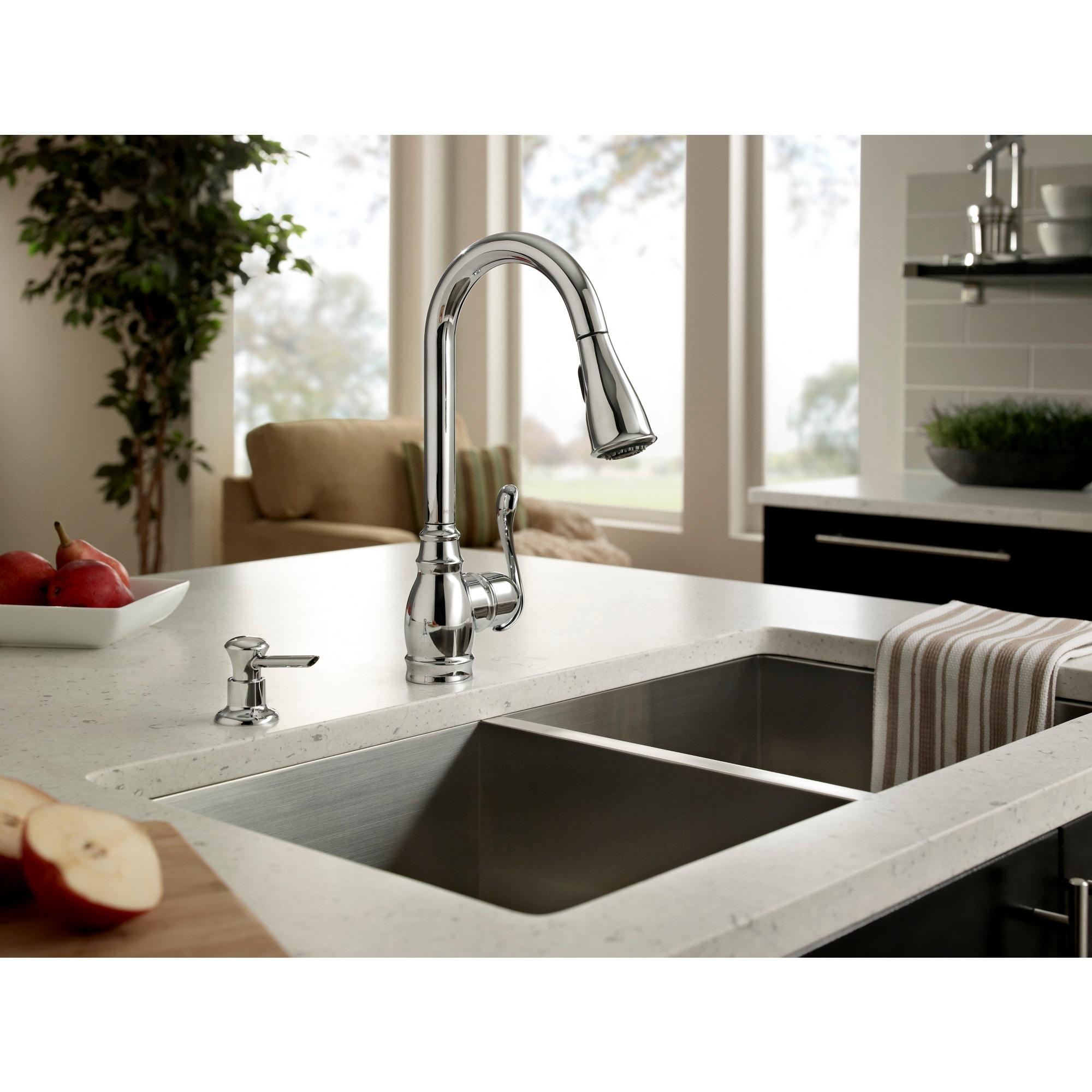 Moen Anabelle Chrome Single Handle Deck-mount Pull-down Kitchen Faucet with Sprayer ( Deck Plate Included ) (Soap Dispenser Included)