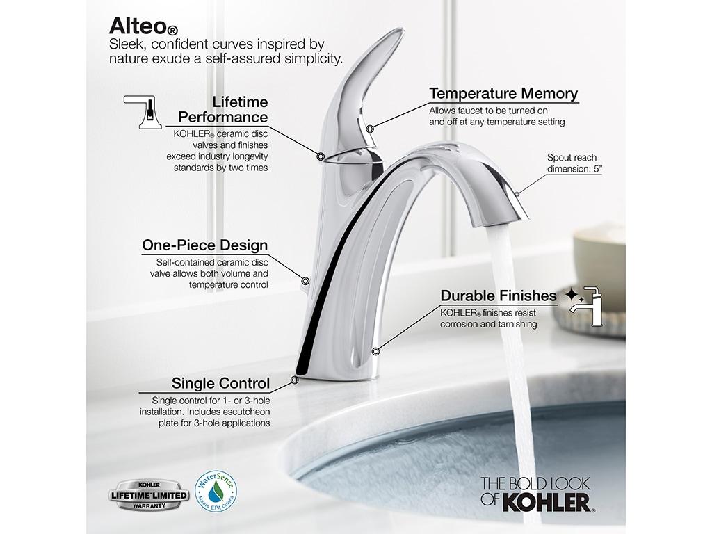 Alteo Single Hole Bathroom Faucet with Drain Assembly