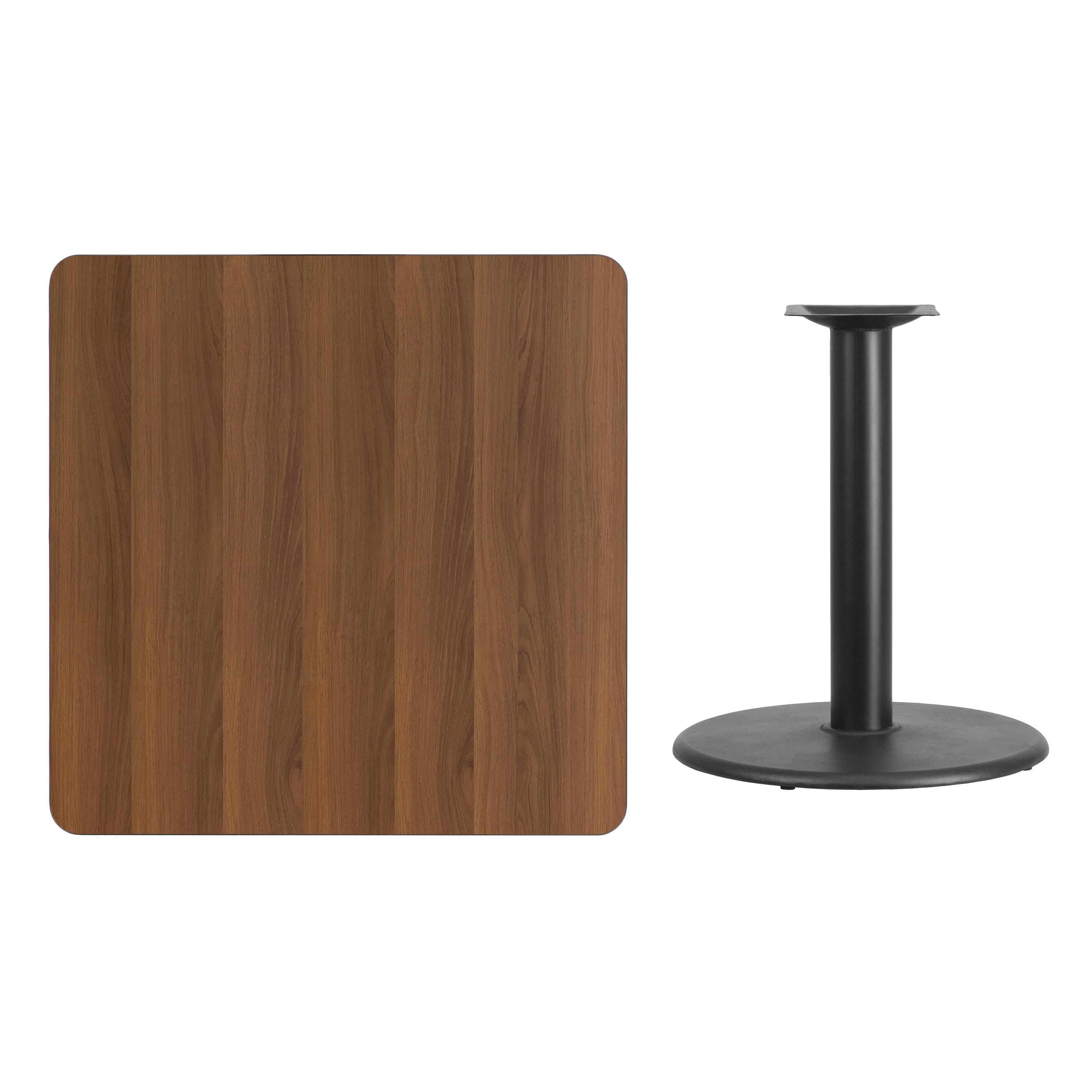 Flash Furniture 36'' Square Walnut Laminate Table Top with 24'' Round Table Height Base