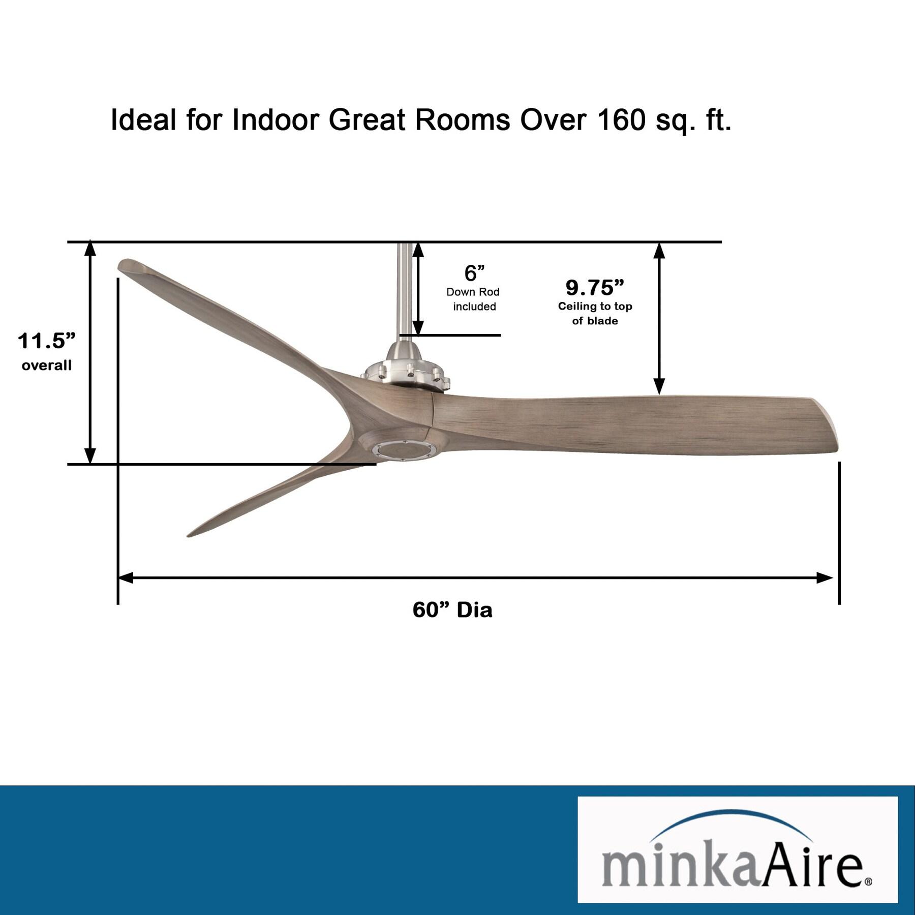 60" Minka Aire Modern Farmhouse Indoor Ceiling Fan with Remote Control Brushed Nickel for Living Room Kitchen Bedroom Family Home