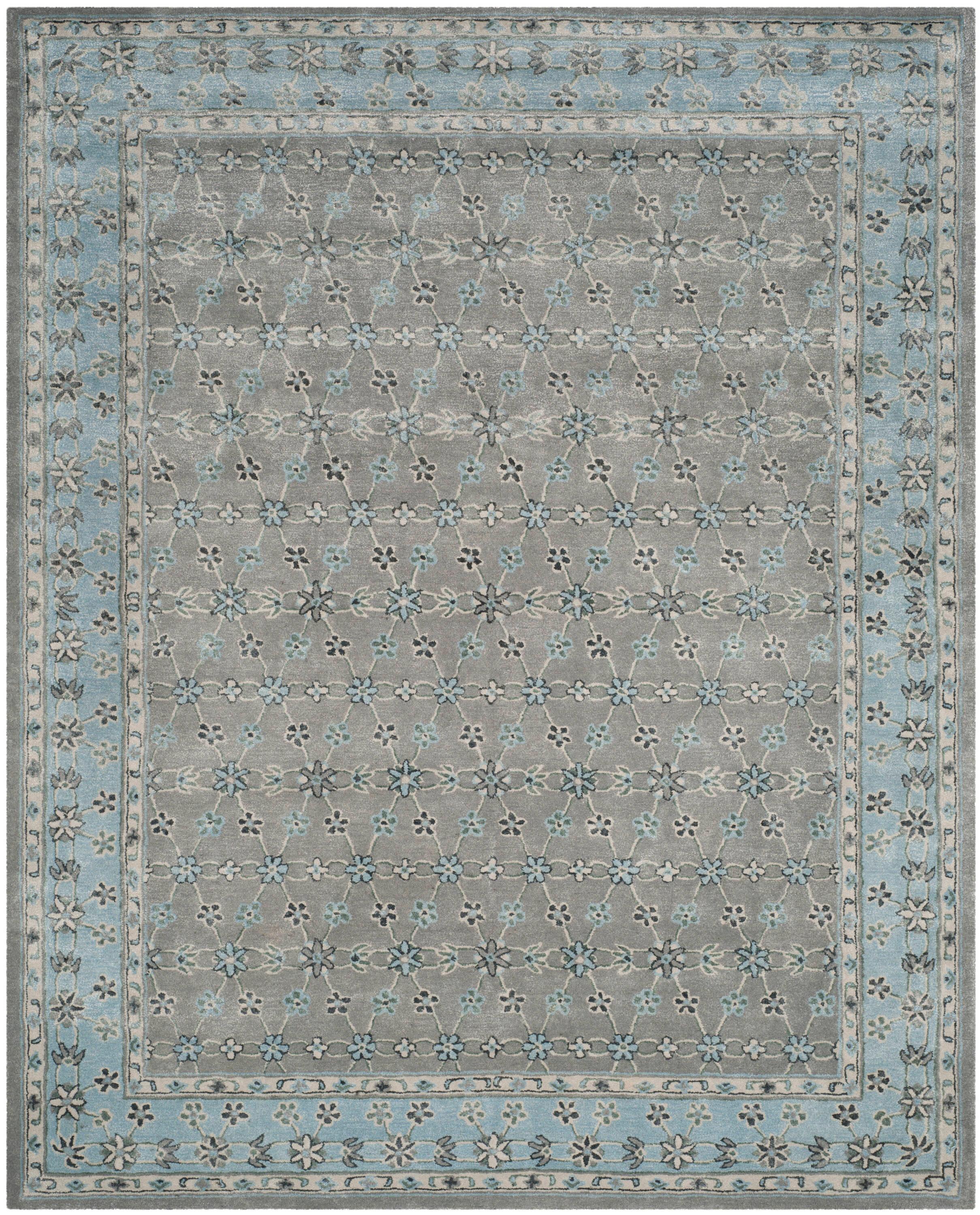 SAFAVIEH Bella Ridley Traditional Floral Wool Area Rug, Silver/Light Blue, 8' x 10'