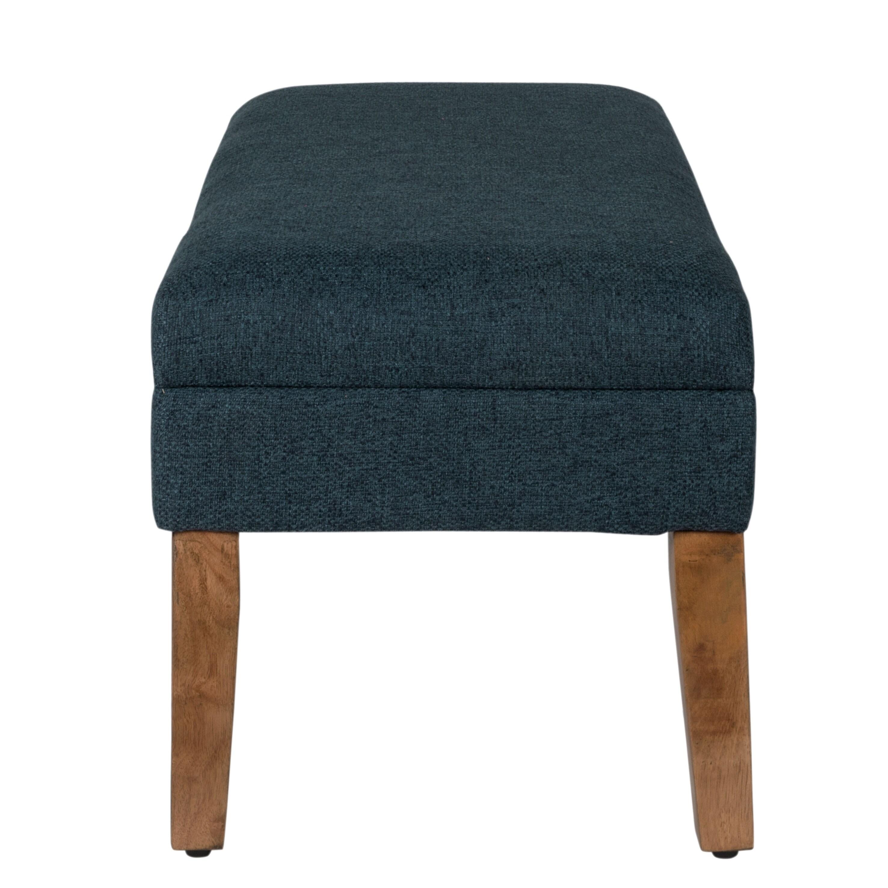 HomePop Storage Bench Navy: Upholstered Ottoman with Foam Cushion, Mid-Century Modern Bedroom Furniture with Storage, No Assembly Required