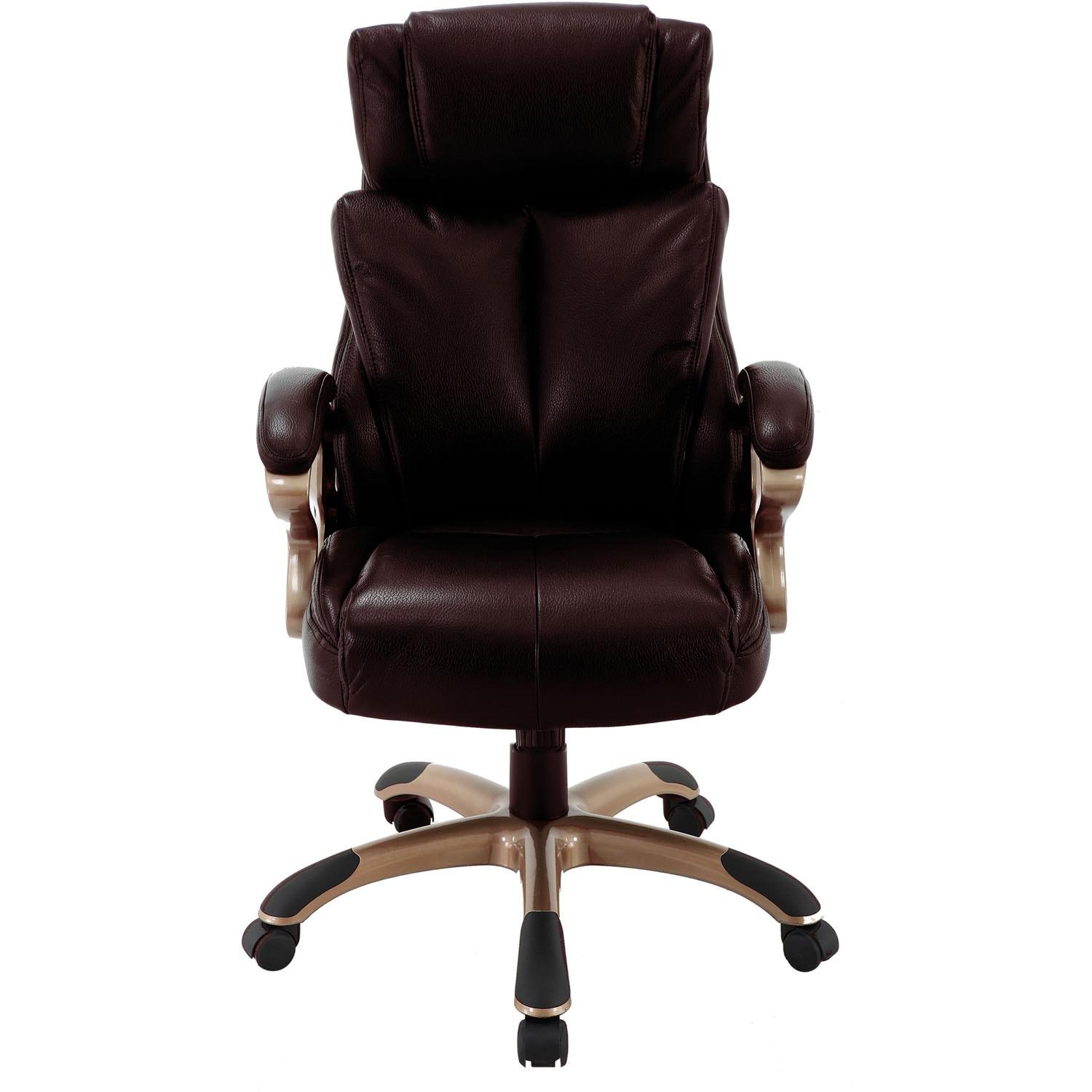 Hanover Atlas Executive Office Chair with Upholstered Faux-Leather Seat in Brown and Copper-Wheeled Base