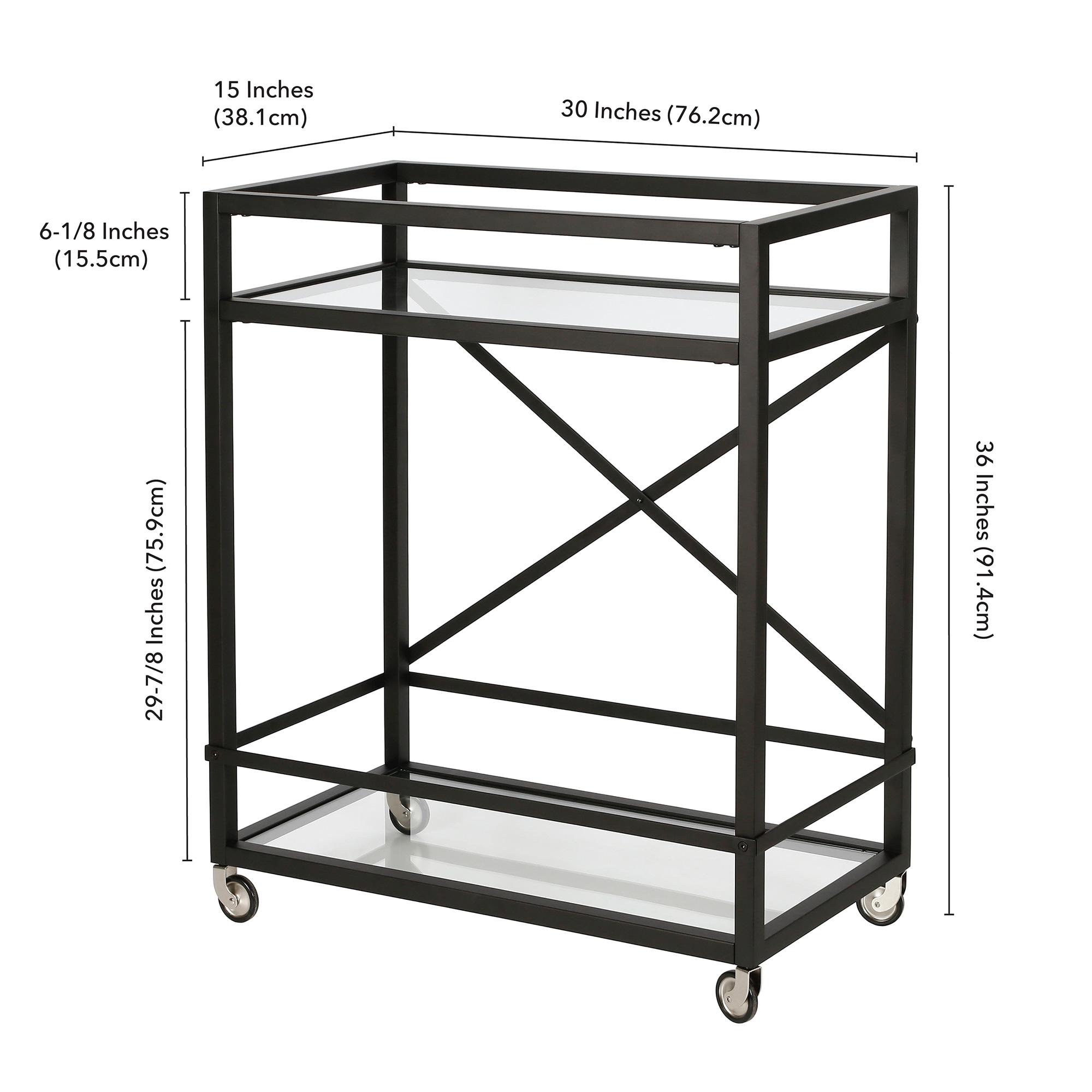 Evelyn&Zoe 30" Blackened Bronze Metal/Glass Bar Cart