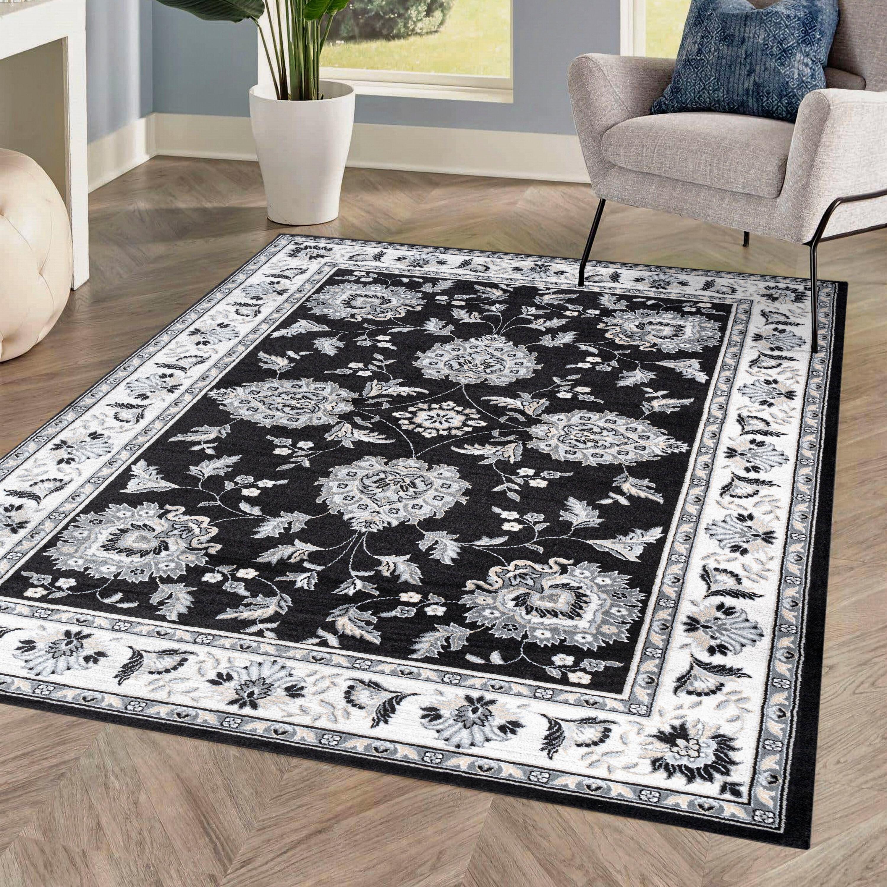5'x 8' Cherie French Cottage Area Rug, Black/Cream - JONATHAN Y