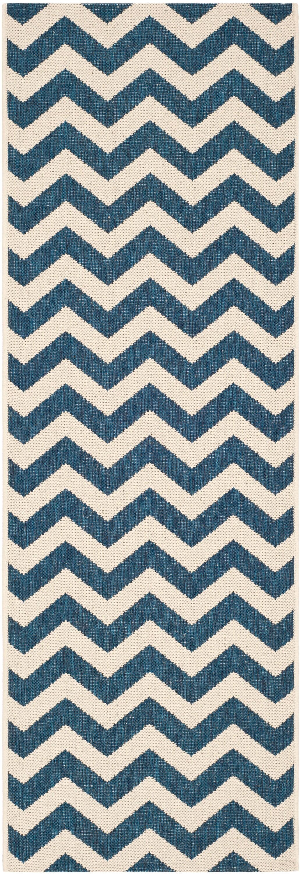 Safavieh Courtyard Bailey Chevron Indoor/Outdoor Runner Rug, 2'3" x 14', Navy/Beige