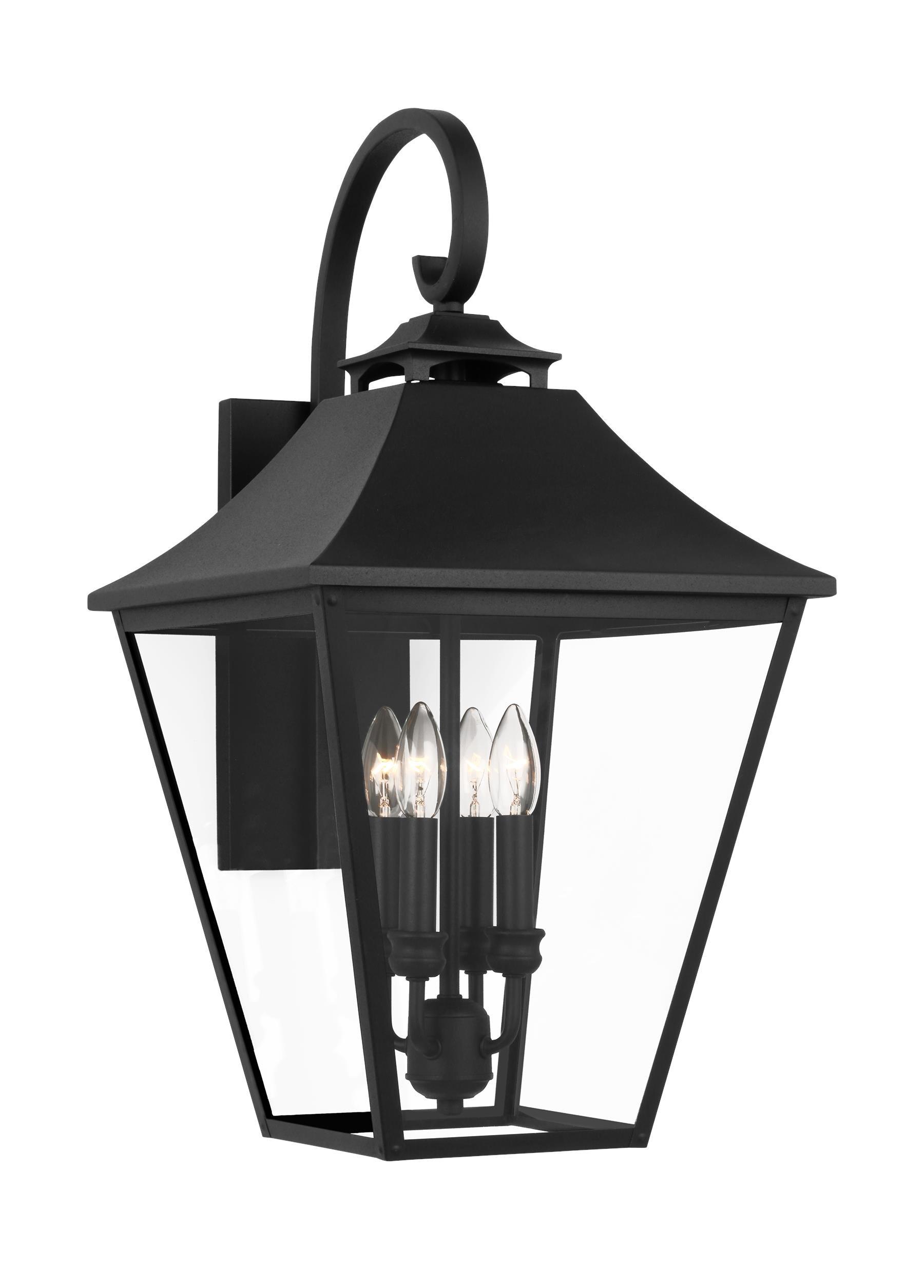 Galena Textured Black 4-Light Outdoor Wall Lantern with Clear Seeded Glass
