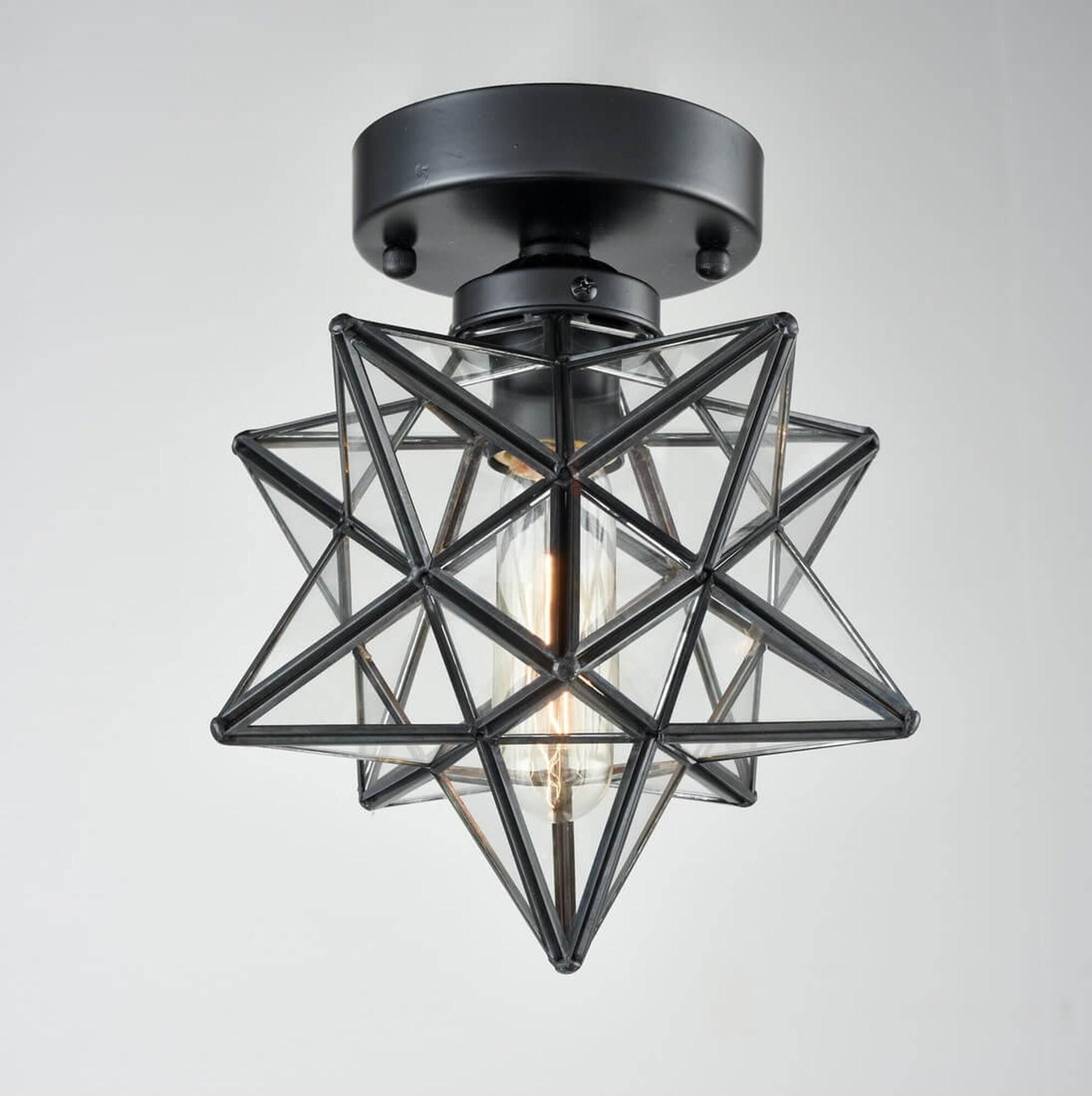 Industrial Moravian Star 8-Inch Clear Glass and Metal Ceiling Light