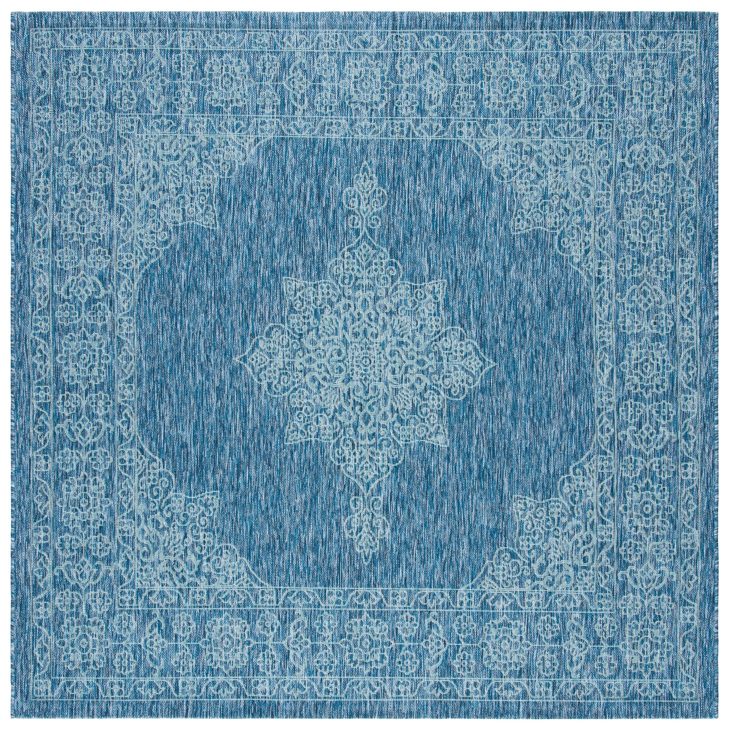 Courtyard CY8232 Power Loomed Indoor/Outdoor Area Rug - Navy/Ivory - 6'7"x6'7" - Safavieh.