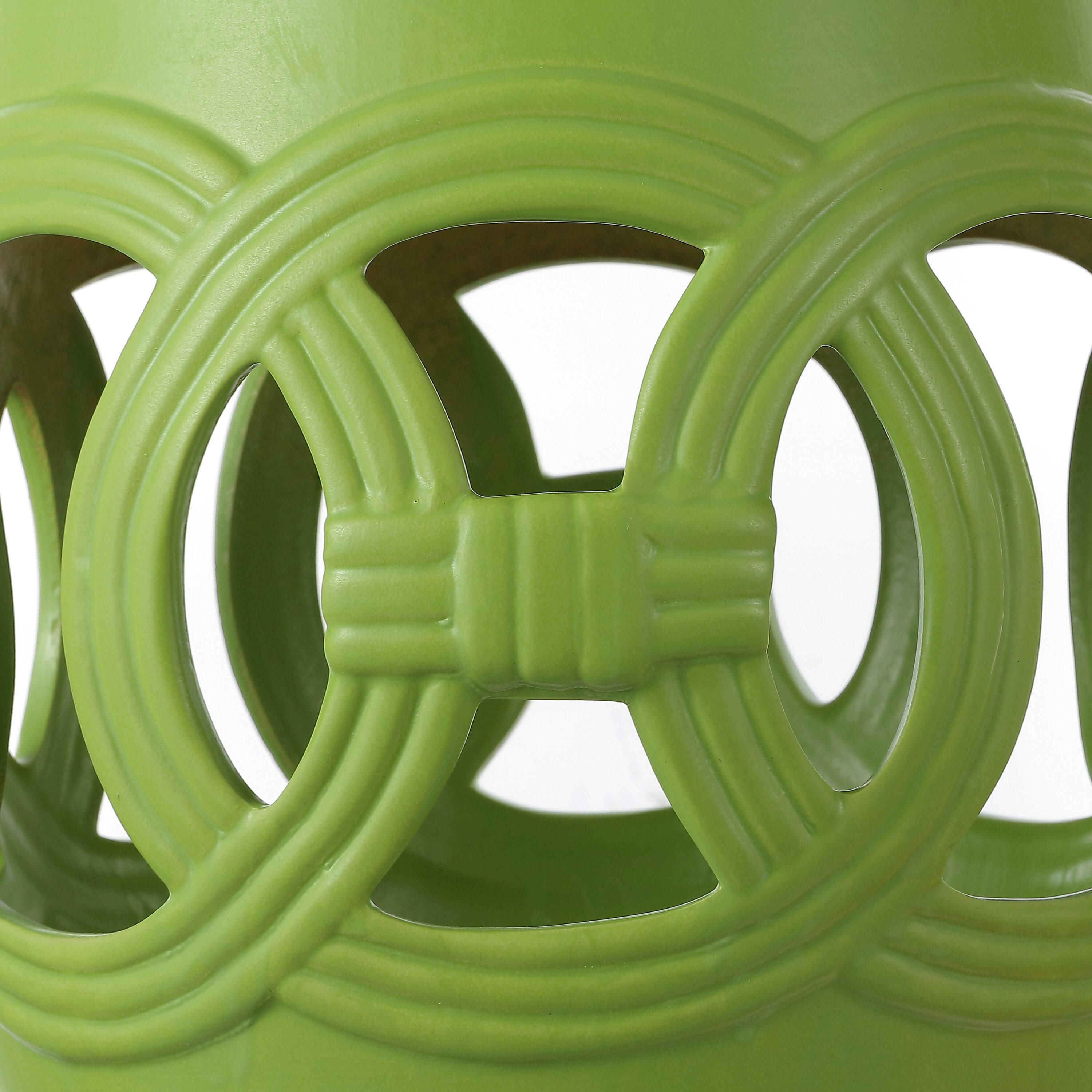 JONATHAN Y Lucky Coins 16" Chinese Ceramic Drum Garden Stool, Matte Green