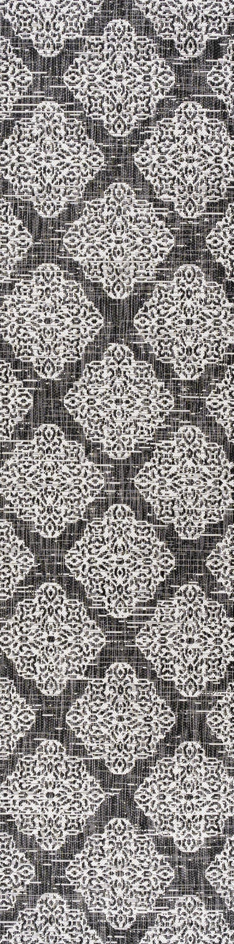 2'x10' Tuscany Ornate Medallions Indoor/Outdoor Runner Rug, Black/Ivory - JONATHAN Y