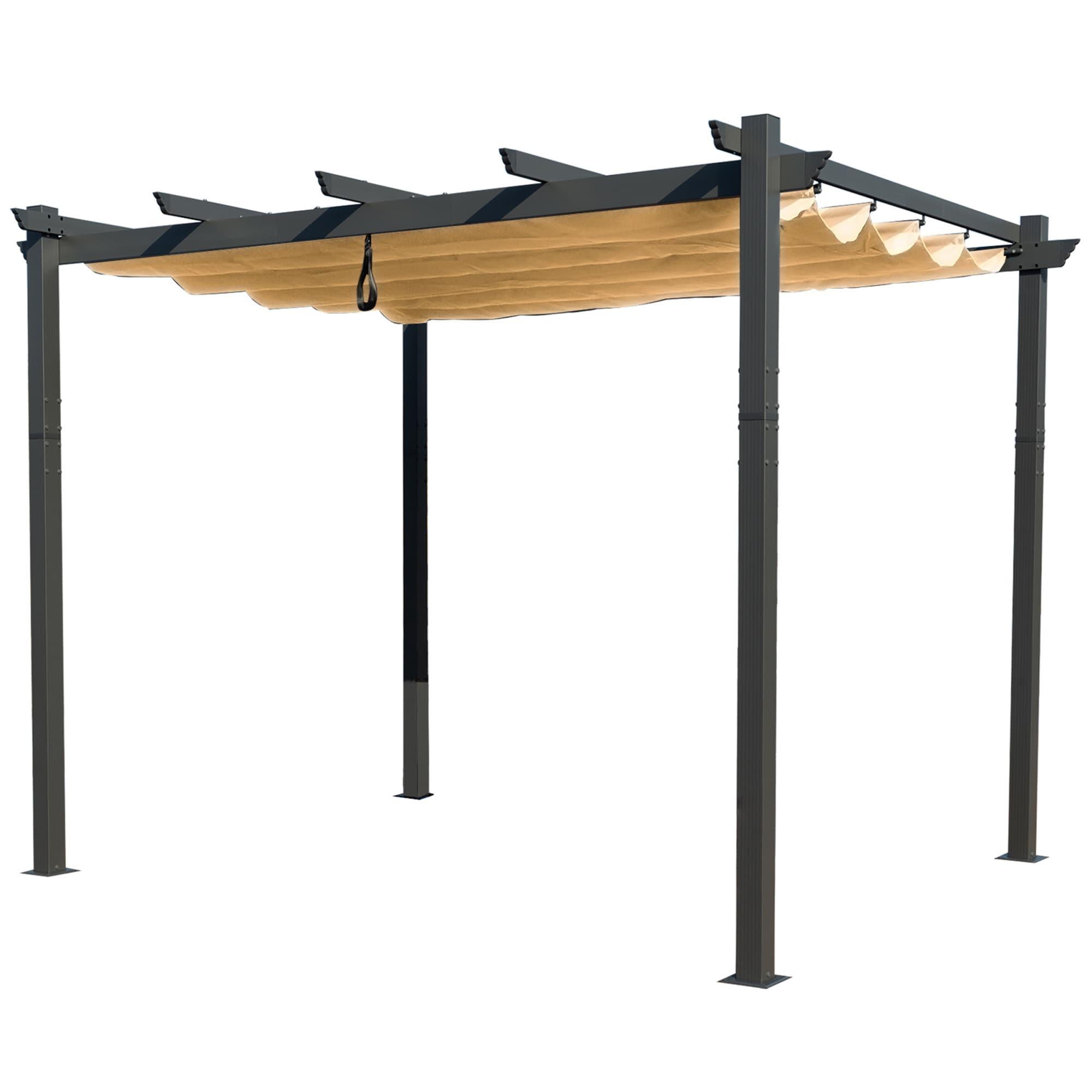 Beige Aluminum Outdoor Pergola with Retractable Canopy