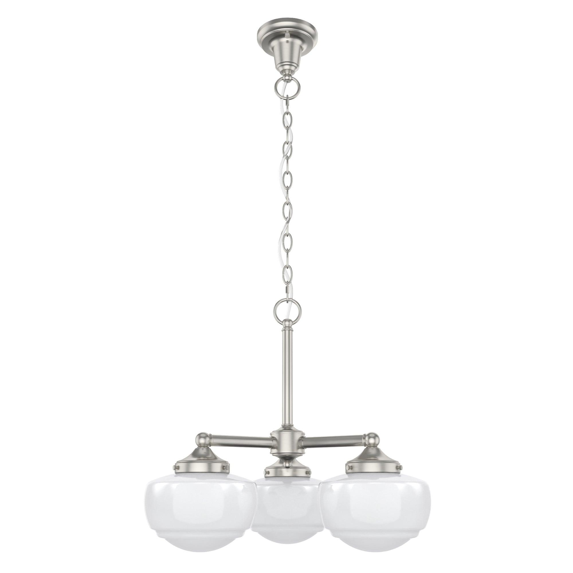 Hunter - Saddle Creek 3-light Brushed Nickel, Medium Size Chandelier, Dimmable, Schoolhouse Style, Candle Shaped, for Bedrooms, Kitchens, Dining, Living Rooms - 19355