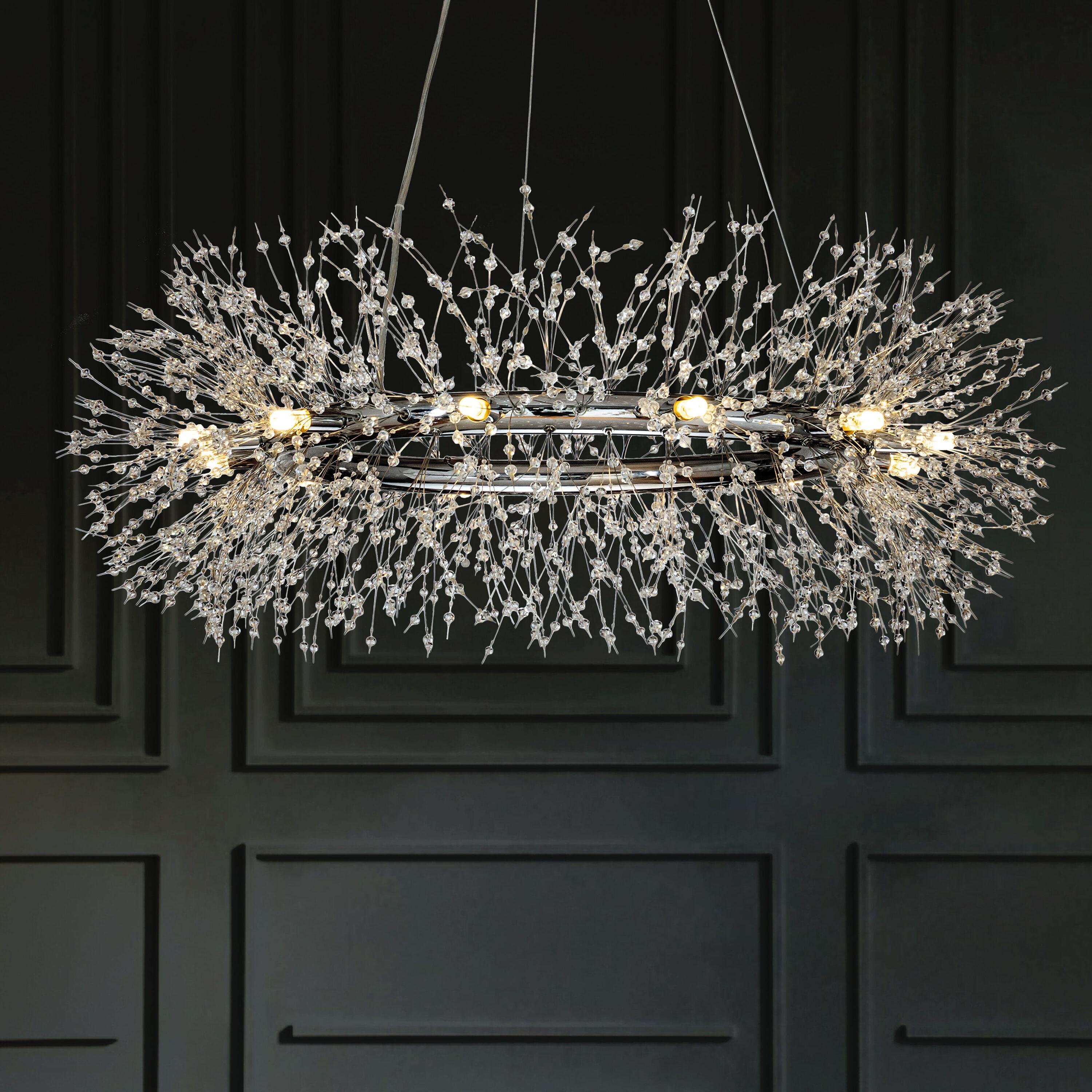 AloaDecor Modern Firework Crystal Chandelier for Dining Room and Living Room Chrome 12 W:39.37*H:15.75in 13 to 24 Inches Chrome 37 to 48 Inches