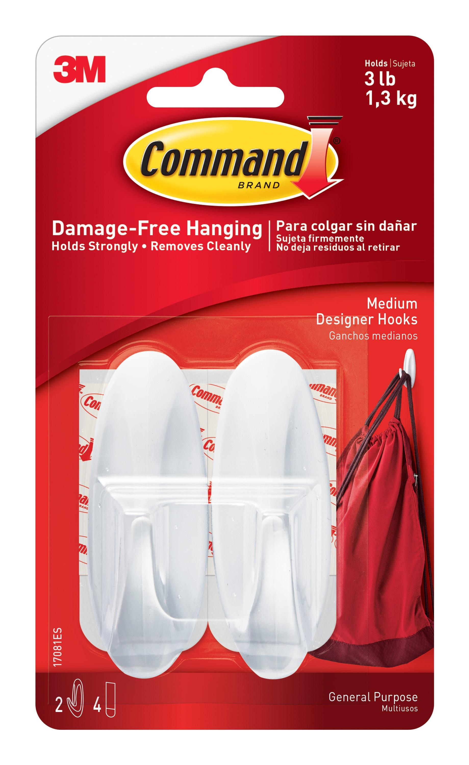 Command Medium Designer Hooks, White, 2 Wall Hooks