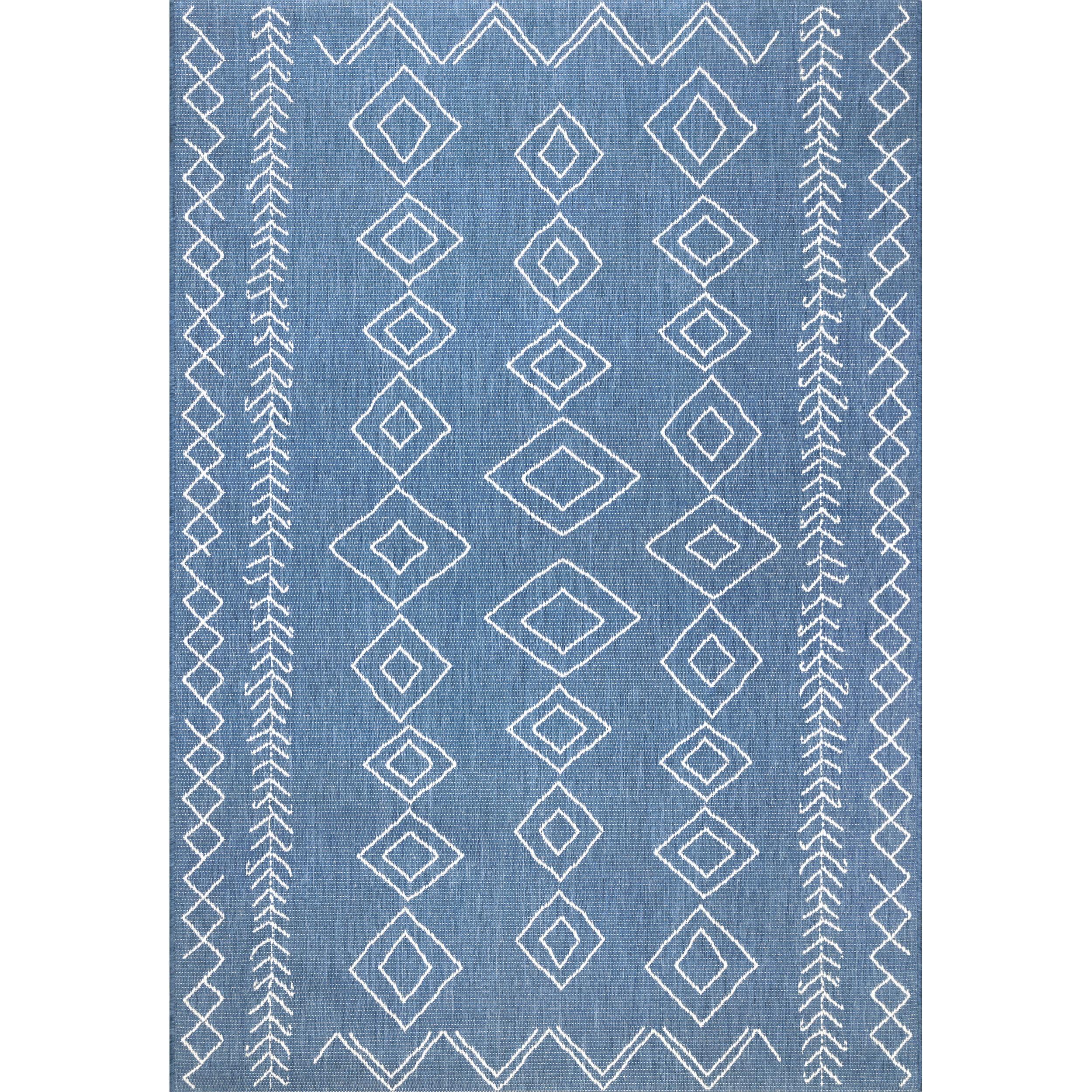 Nuloom Serna Diamond 6x9 Indoor/Outdoor Area Rug for Living Room Patio Deck Front Porch Kitchen, Blue/Ivory