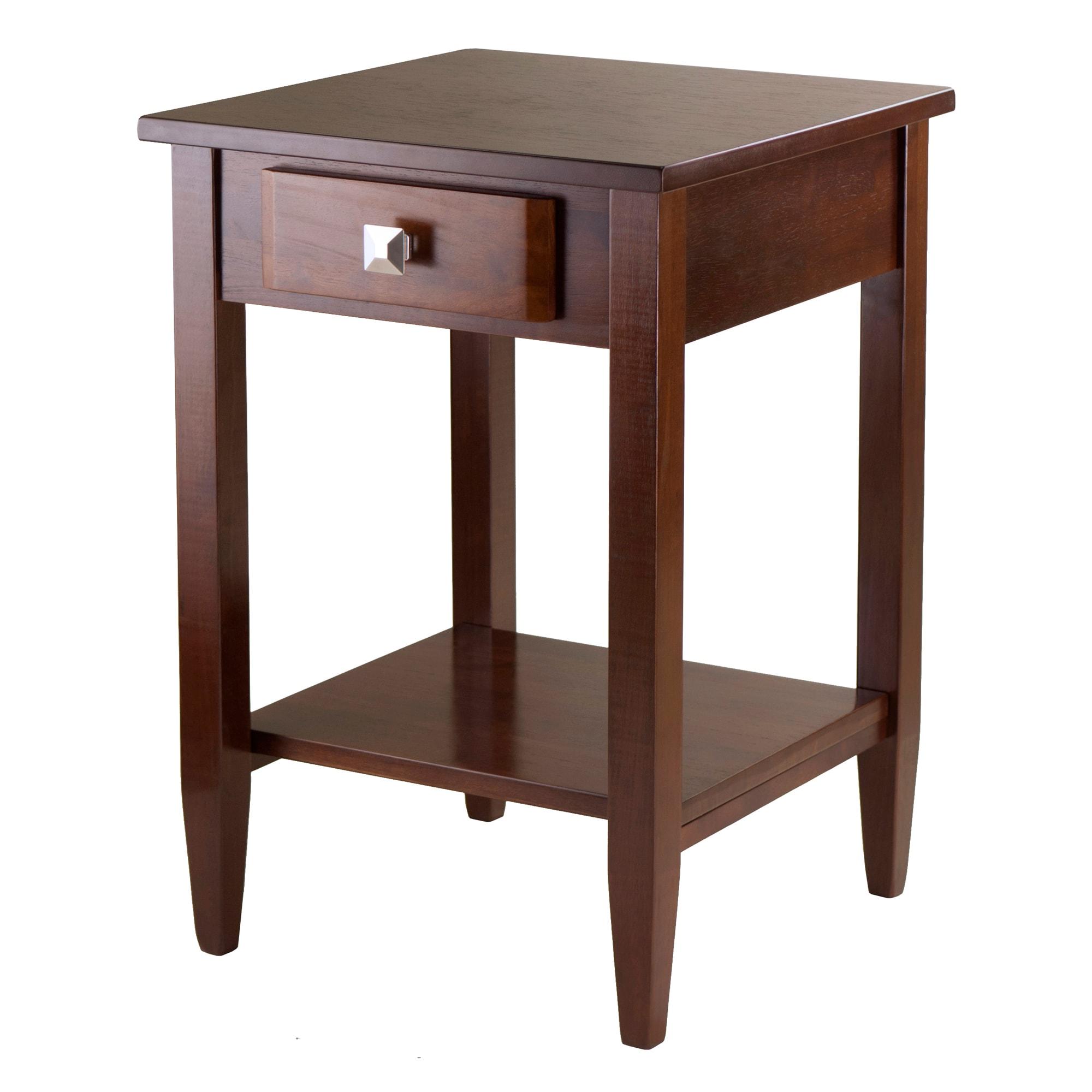 Richmond End Table with Tapered Leg Walnut Finish - Winsome: Modern Storage, Brushed-Chrome Knob, Hardwood