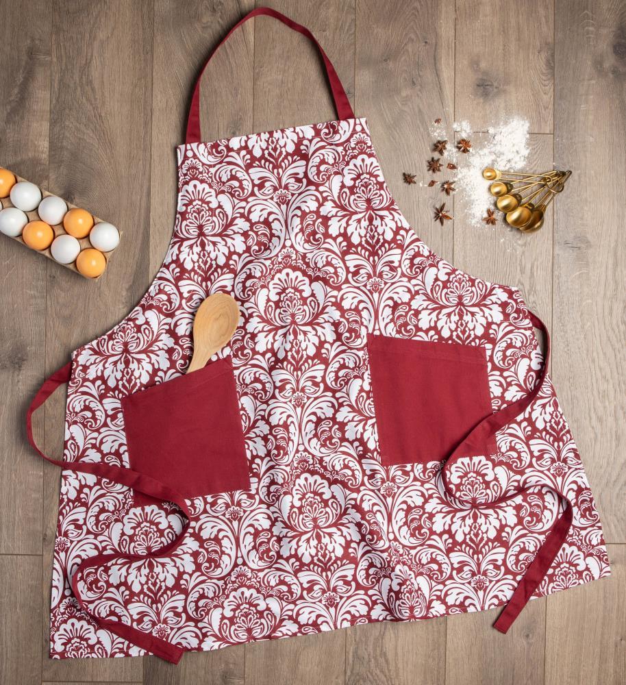 Design Imports  Damask 2 Pocket Printed Apron Wine