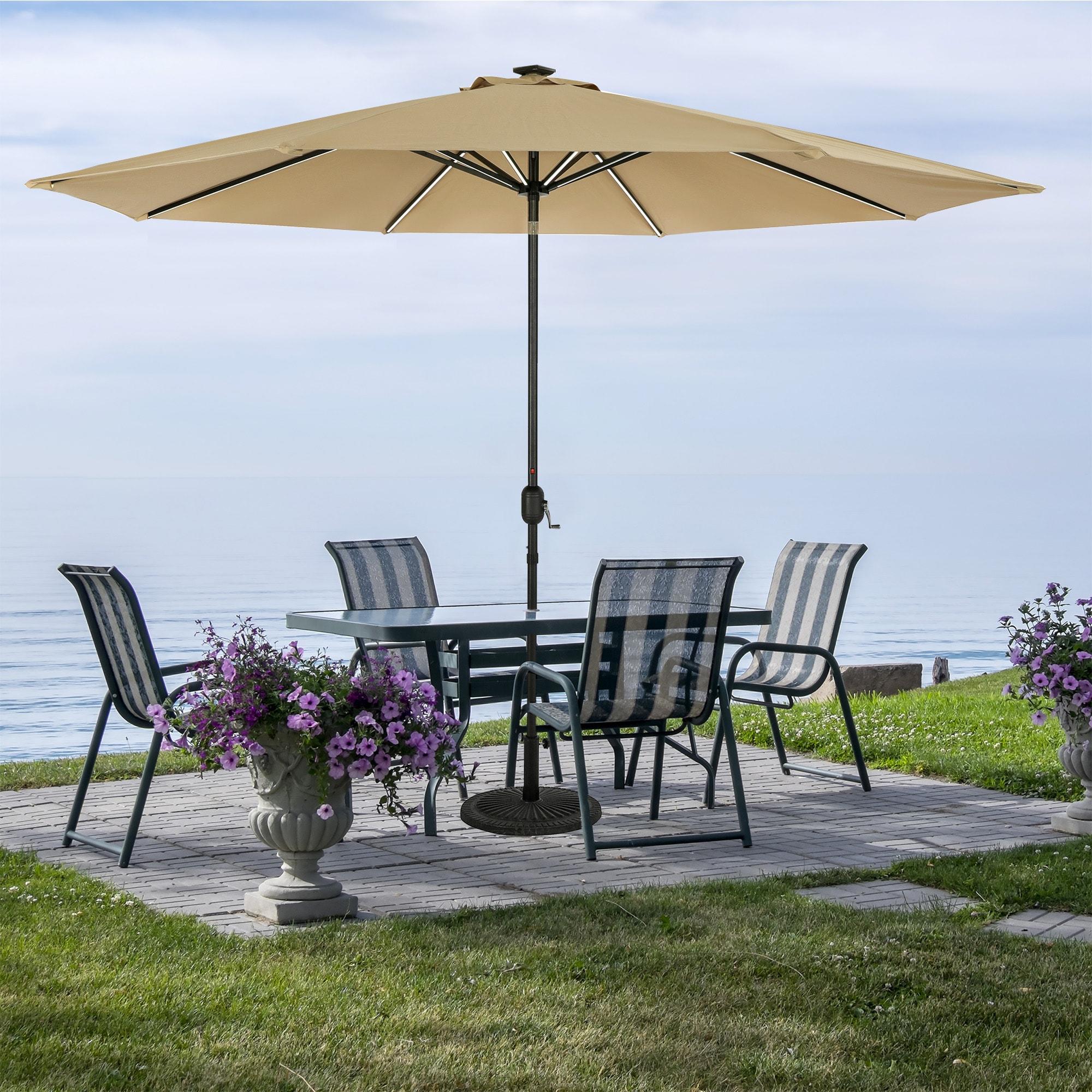 11' x 11' Calypso II Market Patio Umbrella with Solar LED Strip Lights Champagne - Island Umbrella