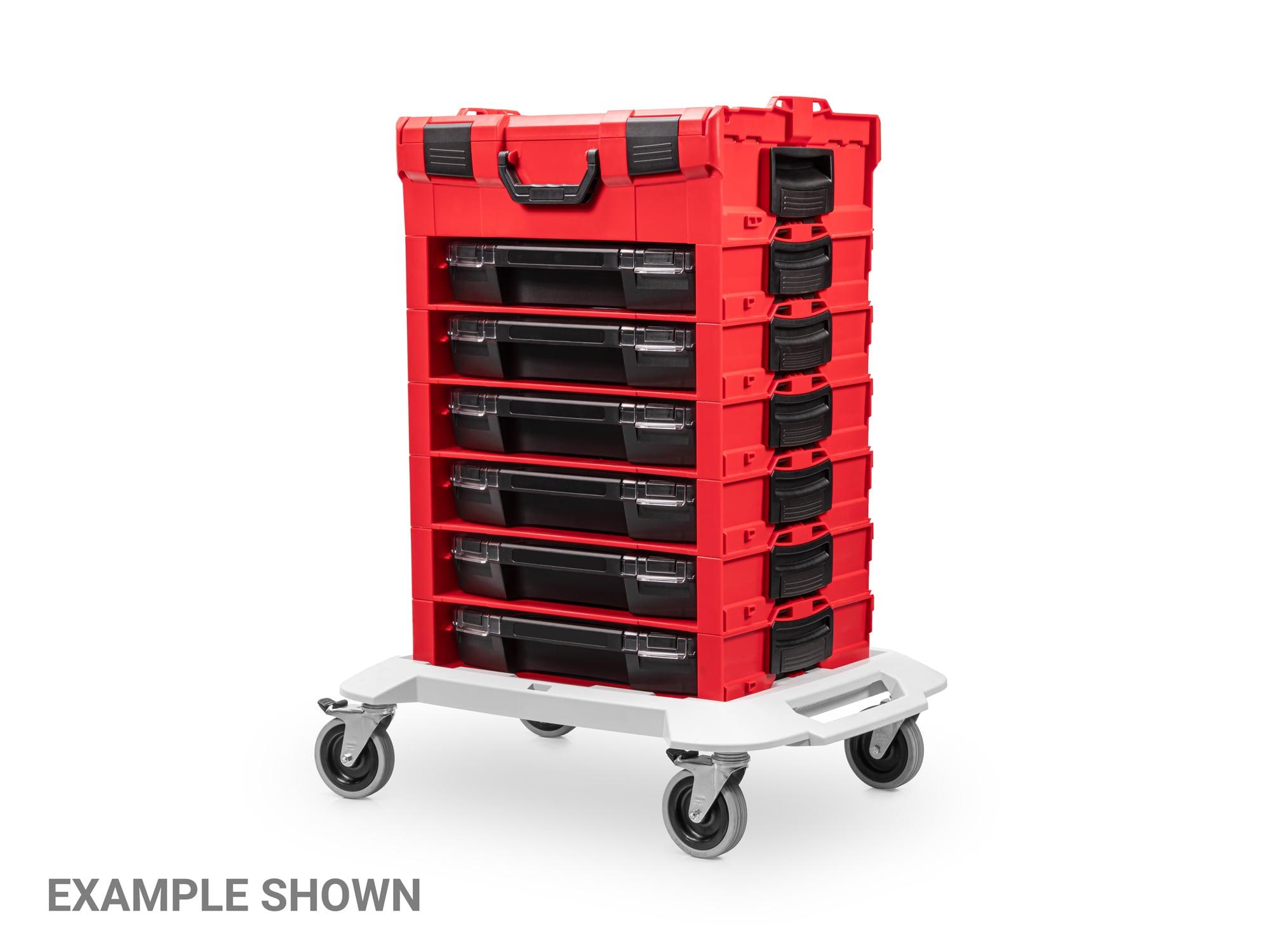 Red and Black Plastic Stacking Tool Box with Clear Lid
