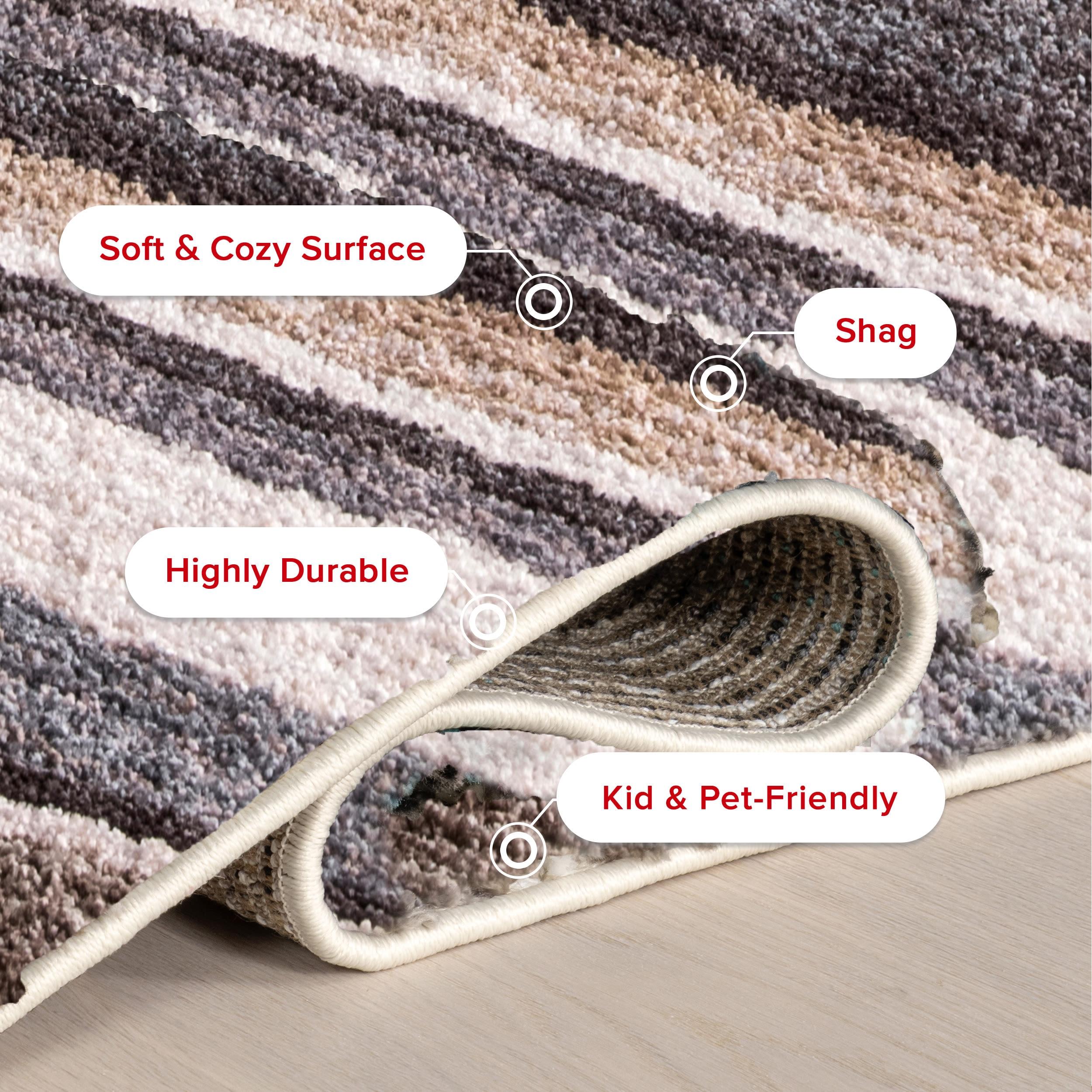 Nuloom Drey Striped 5x8 Shag Area Rug for Living Room Bedroom Dining Room Nursery, Beige Multicolor/Brown