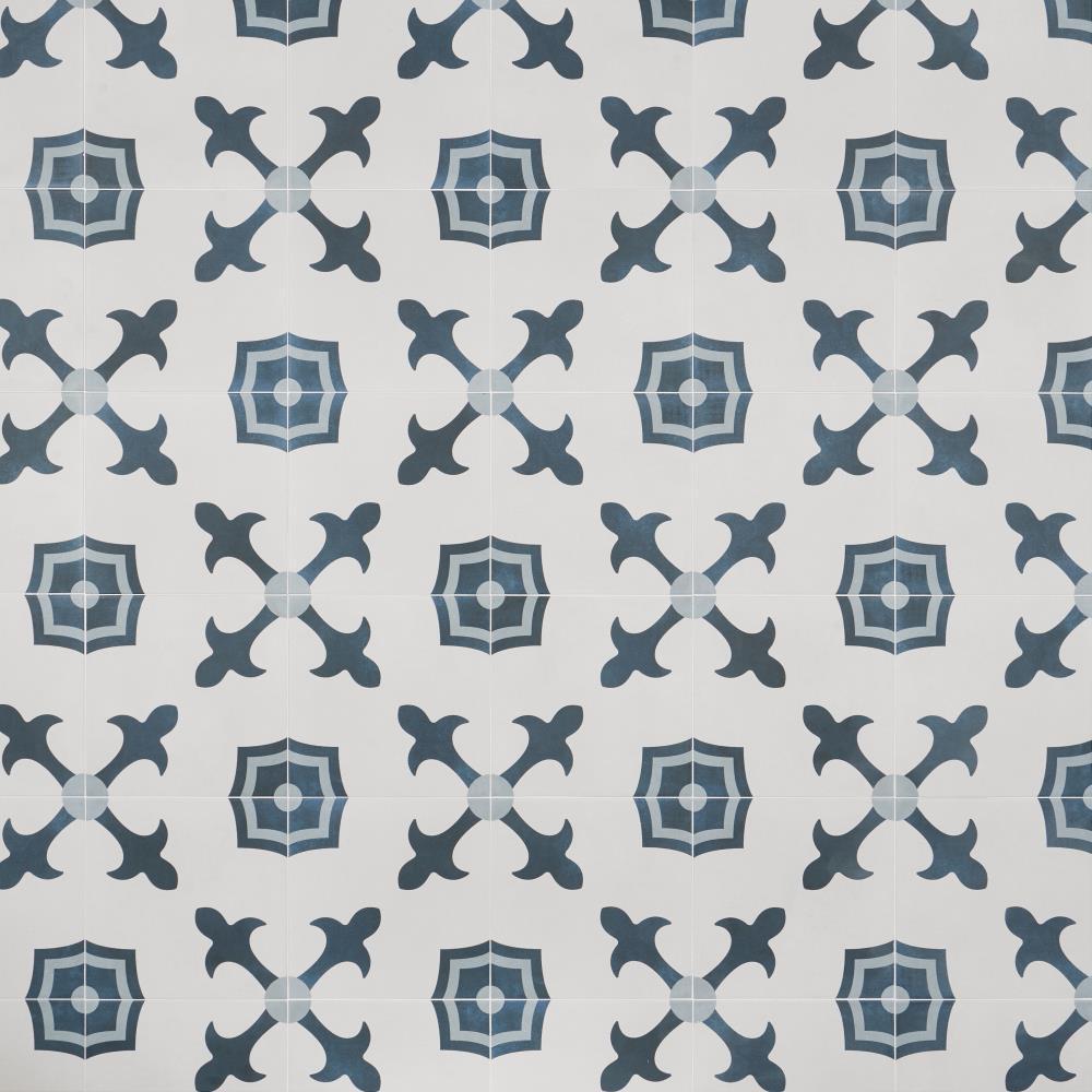 Plumeria Blue and White Square 9 in. x 9 in. Matte Porcelain Floor and Wall Tile (10.65 sq. ft./ Case)