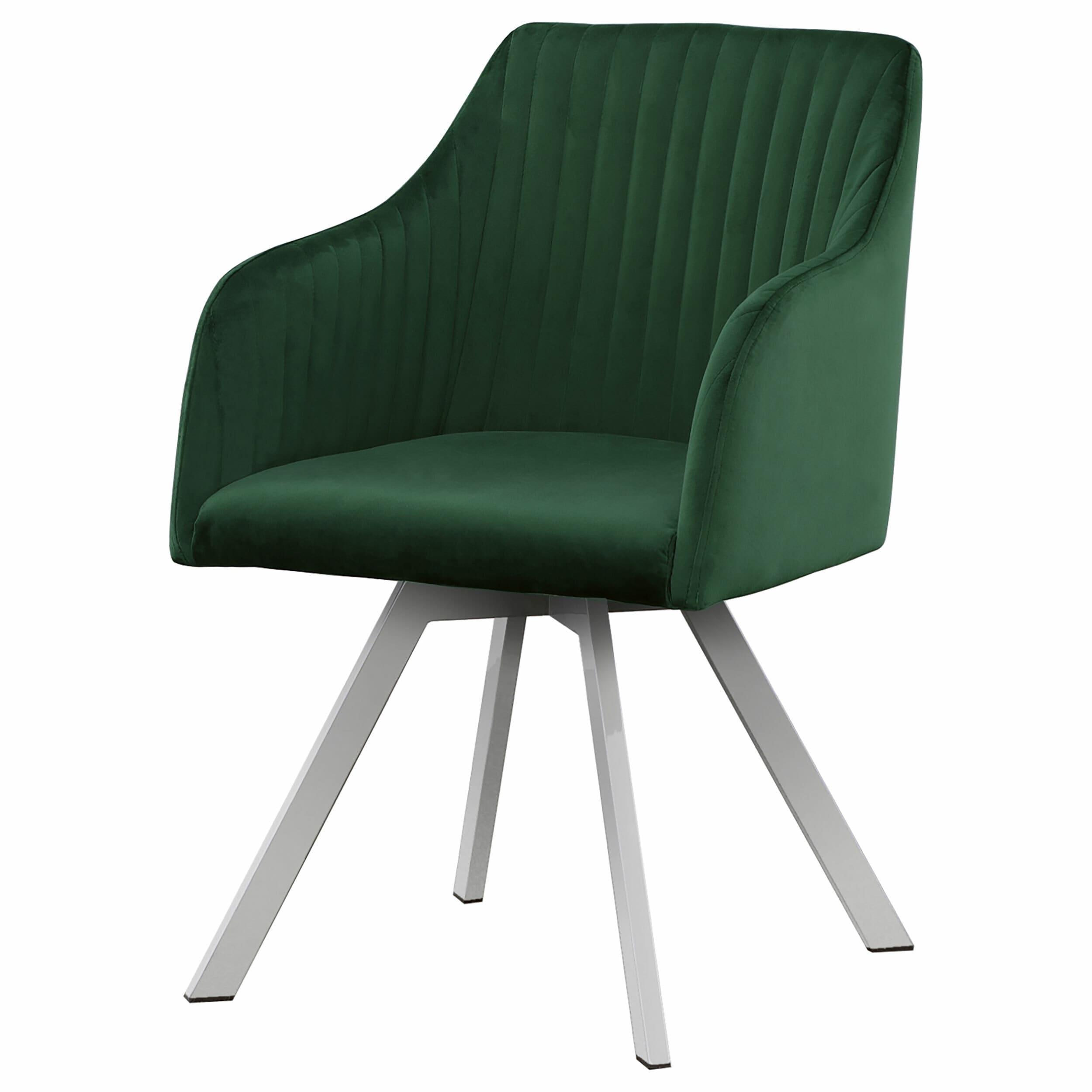 Benjara Metal Swivel Dining Chair with Channel Tufted Seat, Green