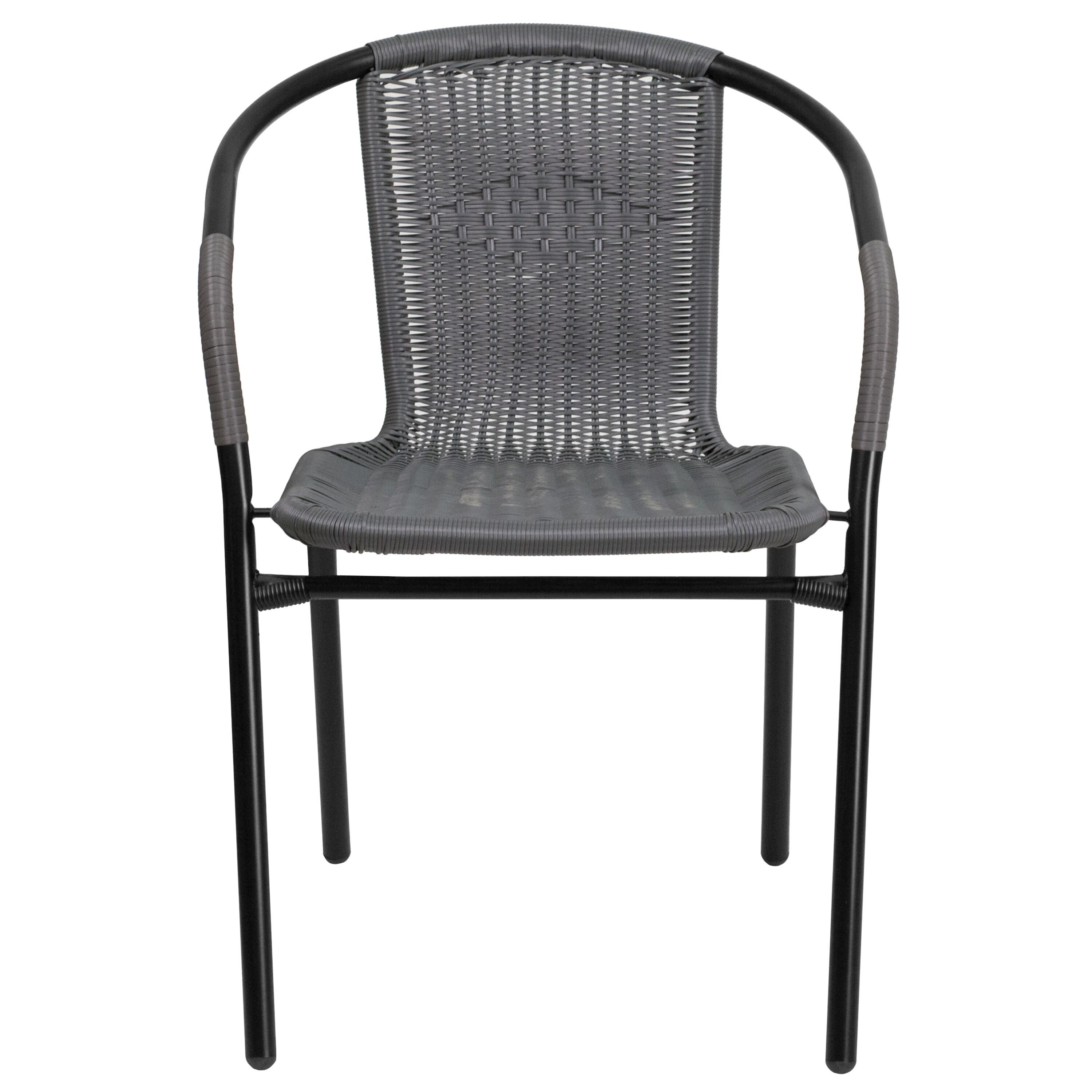 Flash Furniture Lila 2 Pack Gray Rattan Indoor-Outdoor Restaurant Stack Chair