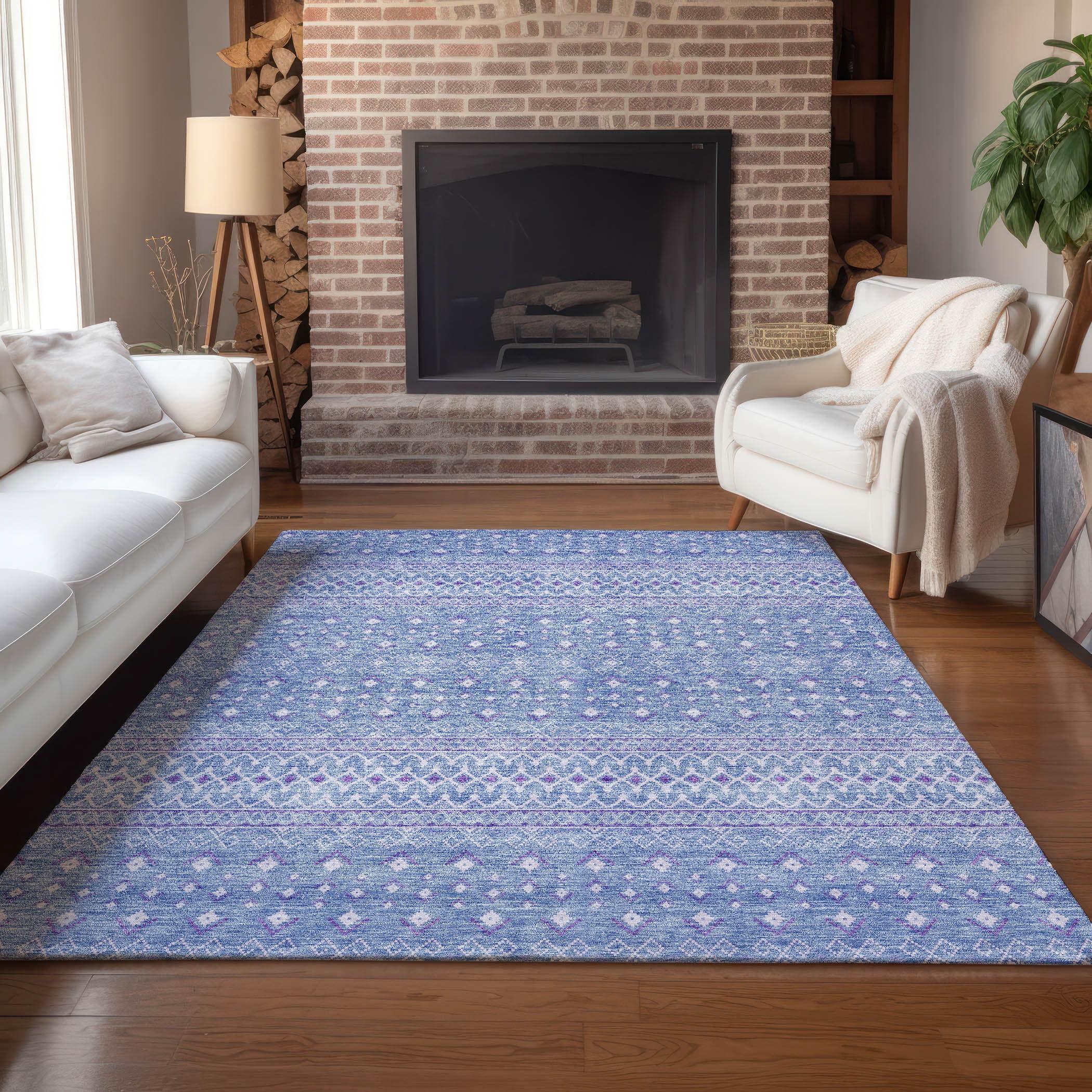 Sky Blue Synthetic Flat Woven 8' x 10' Bohemian Rug