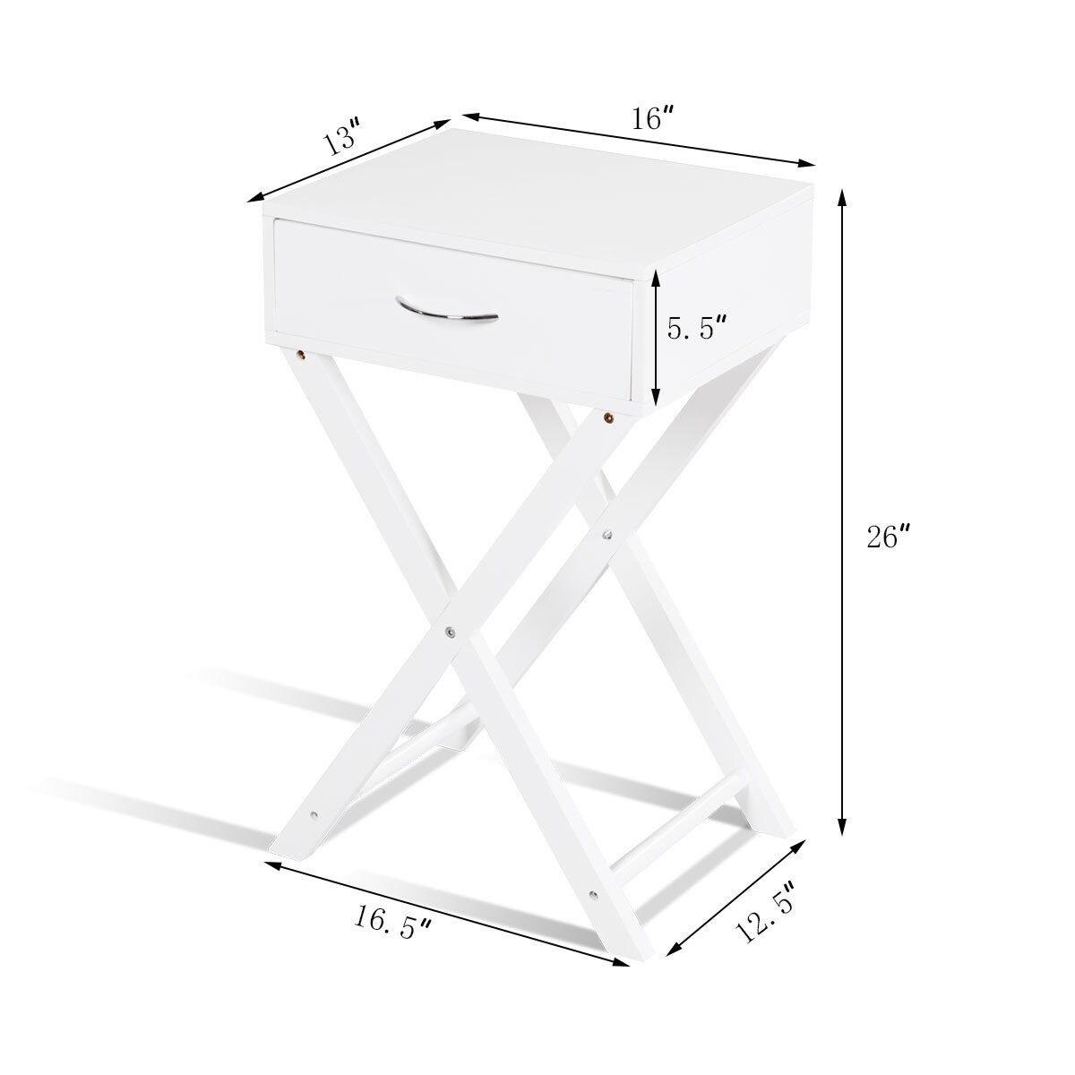 Costway Nightstand X-Shape Drawer Accent side End Table Modern Home Furniture White