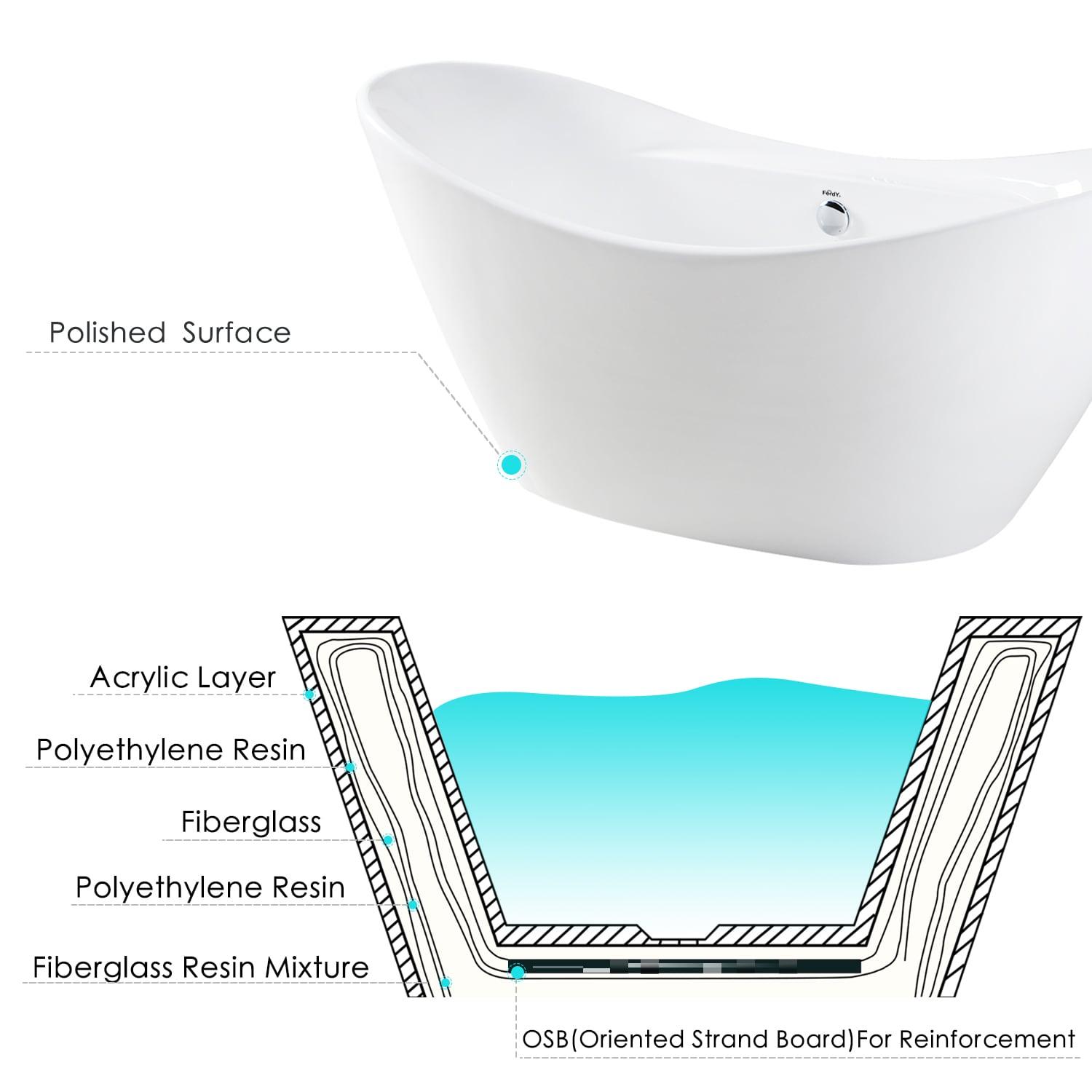 FerdY Boracay 67" Acrylic Freestanding Bathtub With Chrome Drain