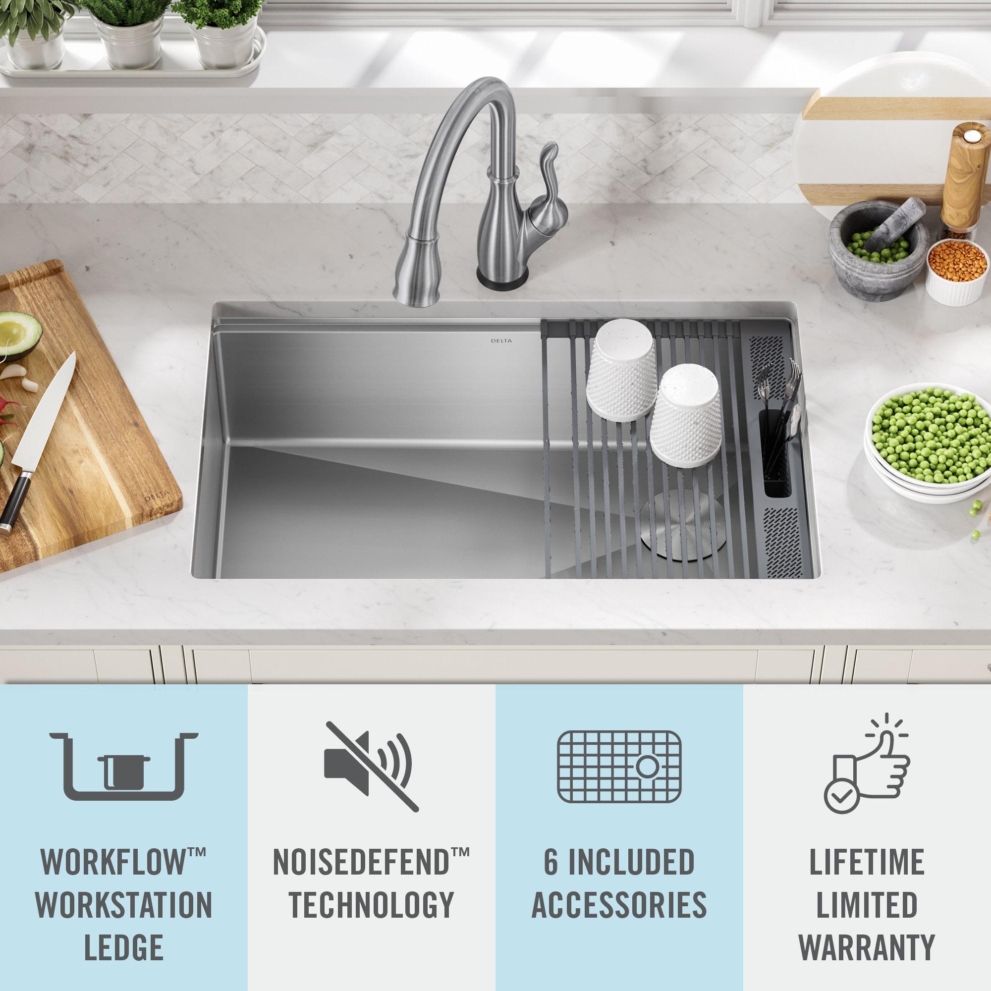 Delta Lorelai™ 30" LWorkstation Kitchen Sink Undermount 16 Gauge Stainless Steel Single Bowl with WorkFlow™ Ledge