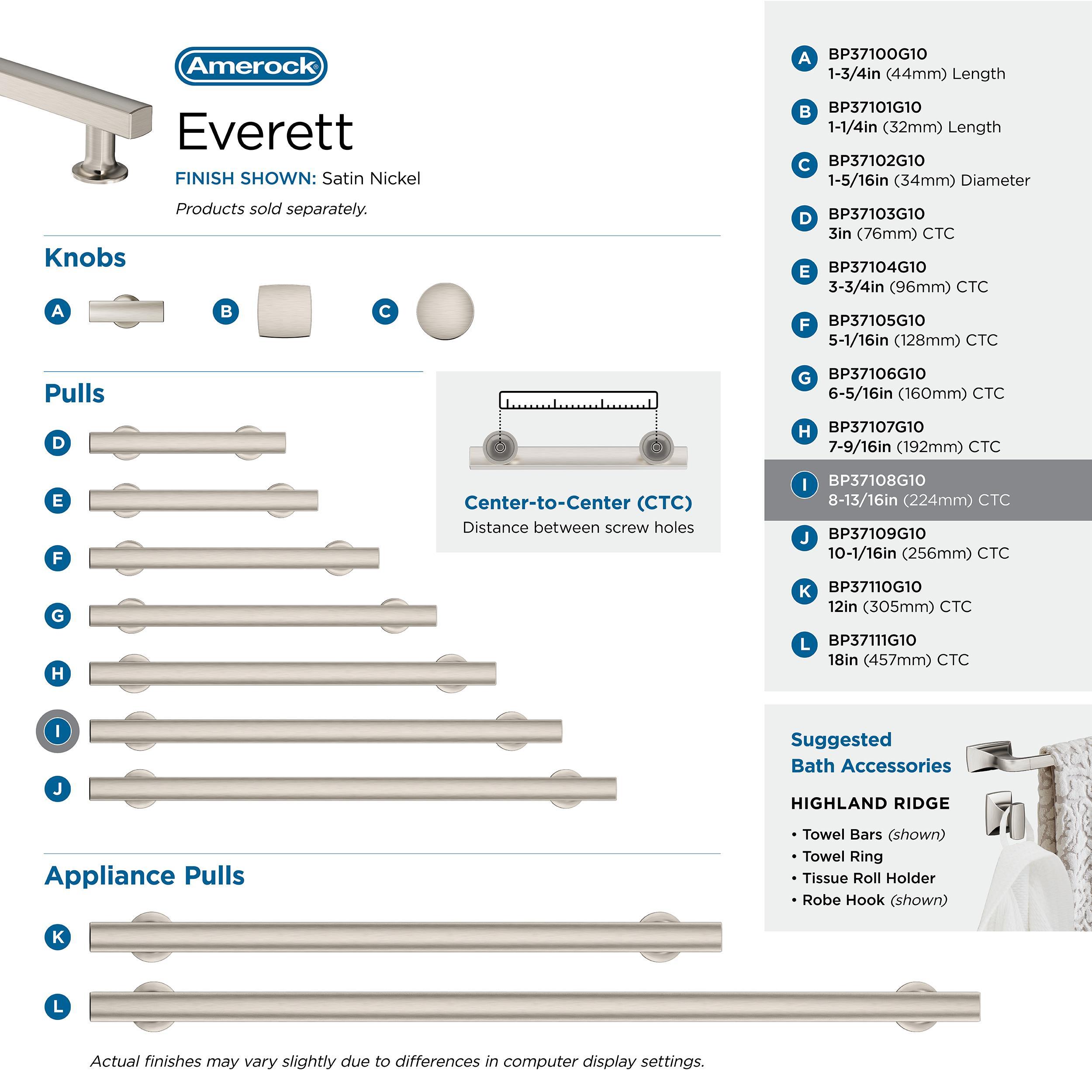 Amerock Everett 8-13/16 inch (224mm) Center-to-Center Satin Nickel Cabinet Pull