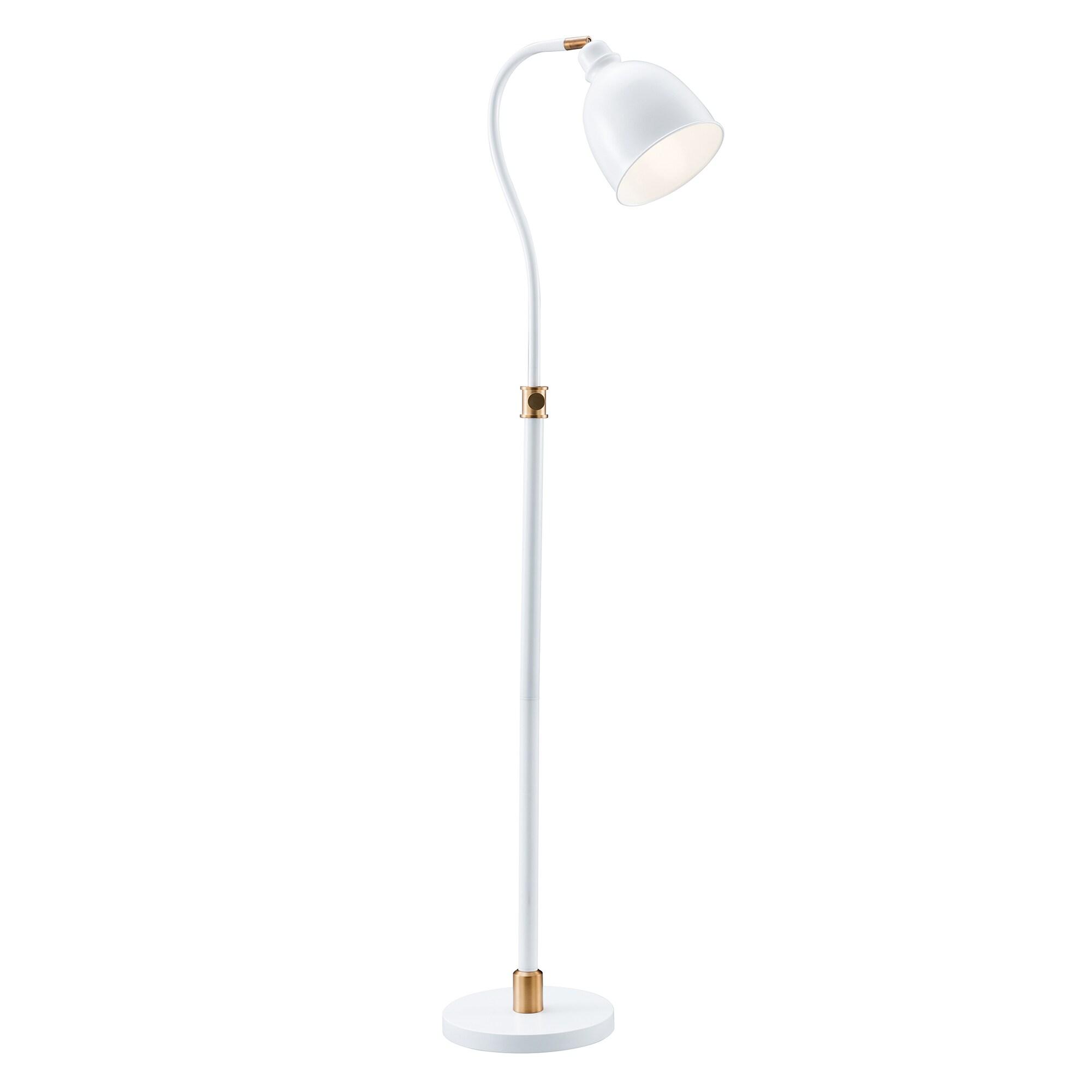 Evelyn&Zoe Vincent Adjustable/Arc Floor Lamp with Metal Shade, Matte White/Brass/Matte White