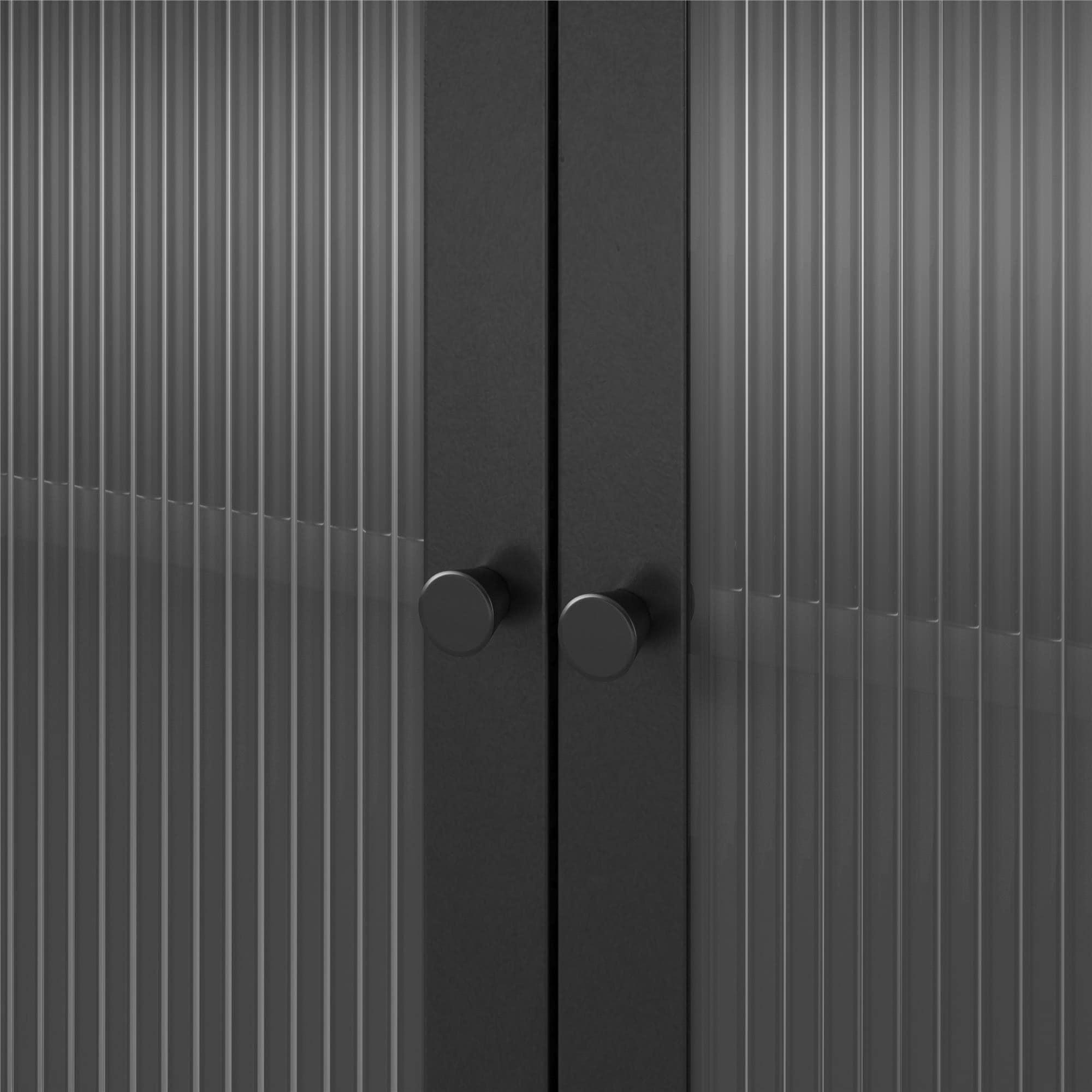 Systembuild Evolution Ashbury Heights 2 Door Storage Cabinet-Fluted Glass Metal Locker, Black