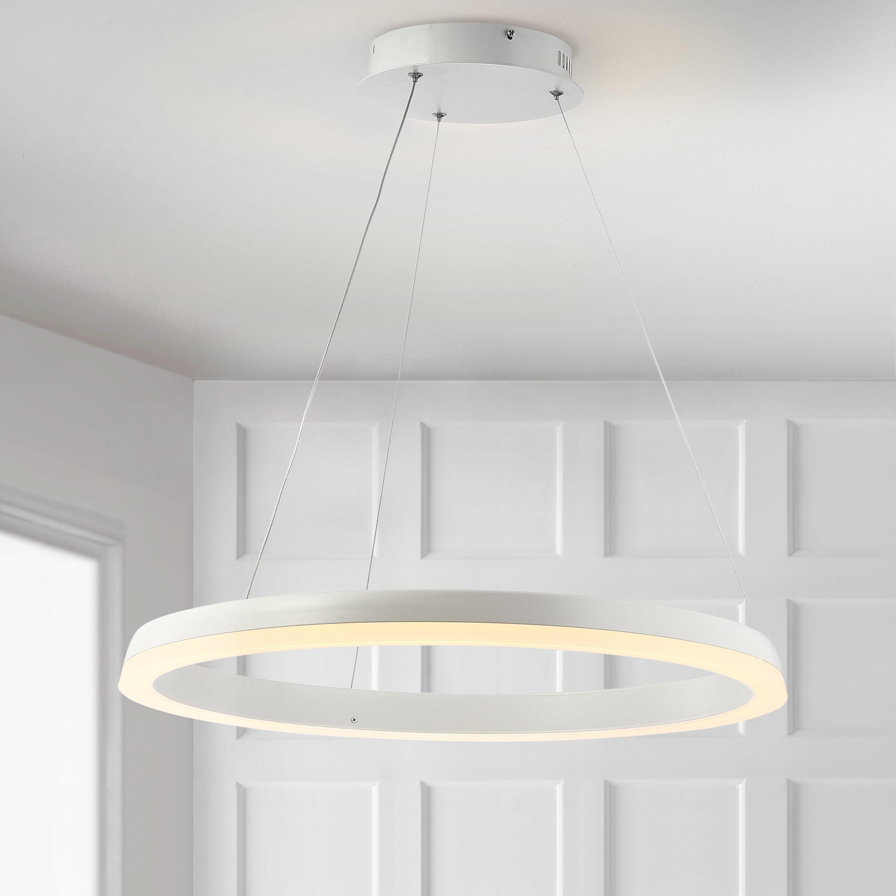 JONATHAN Y Benton 23.5" 1-Light LED Metal Hoop Pendant, by JONATHAN  Y Matte White Matte