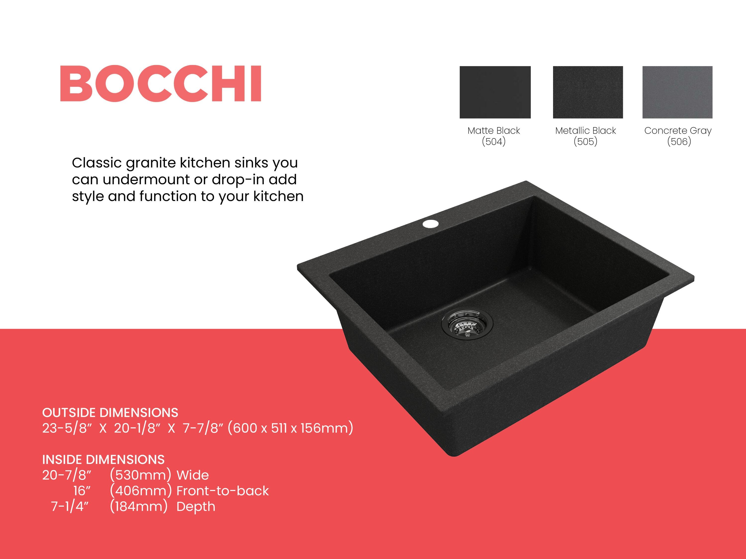 BOCCHI Campino 24'' L Single Bowl Granite Kitchen Sink 1606-505-0126